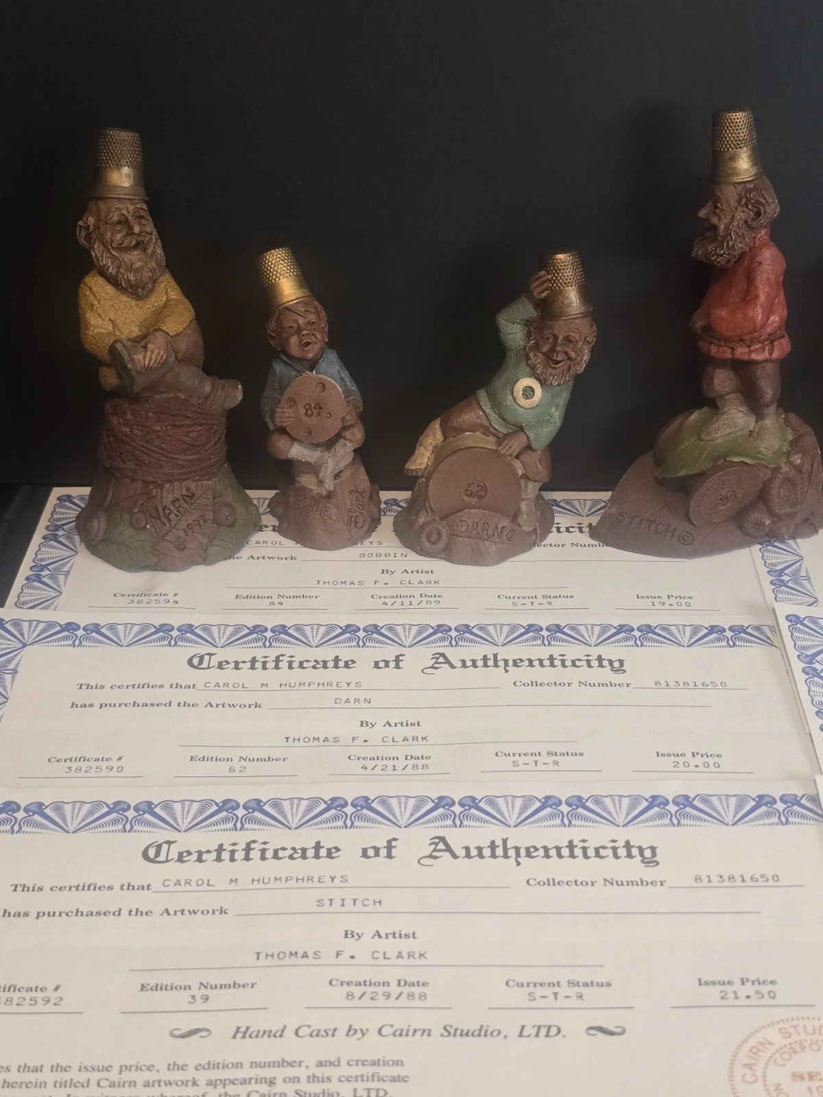 Tom Clark “Thimble People” 1988-’92 Gnomes SET of 7 Cairn Studio Retired Sewing