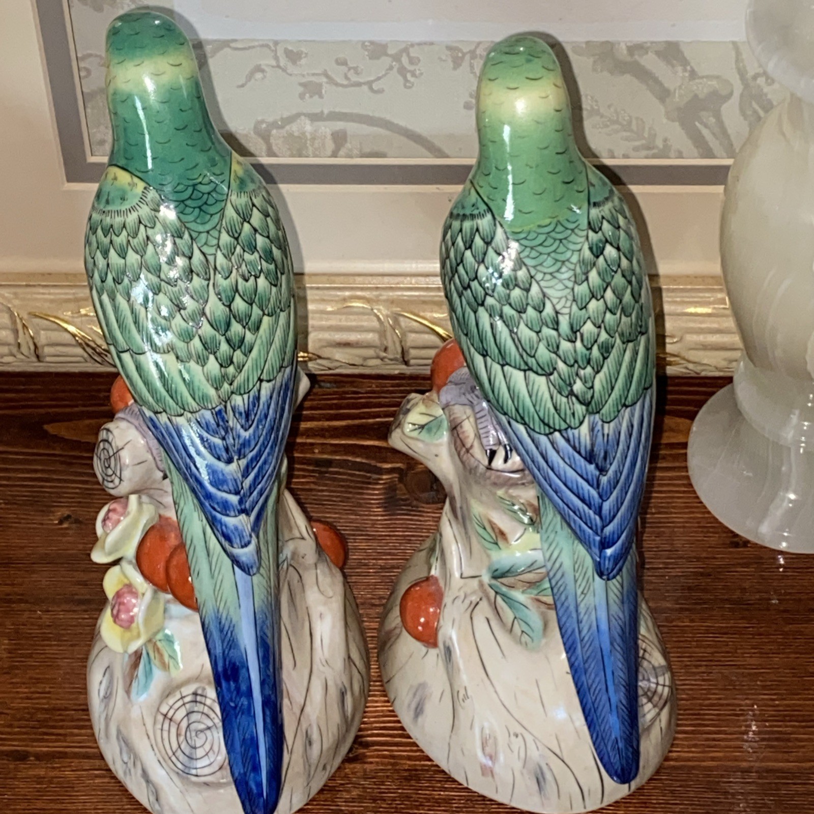 Vintage Andrea Sadek MCM Majolica Parrot Figurines Matched Pair