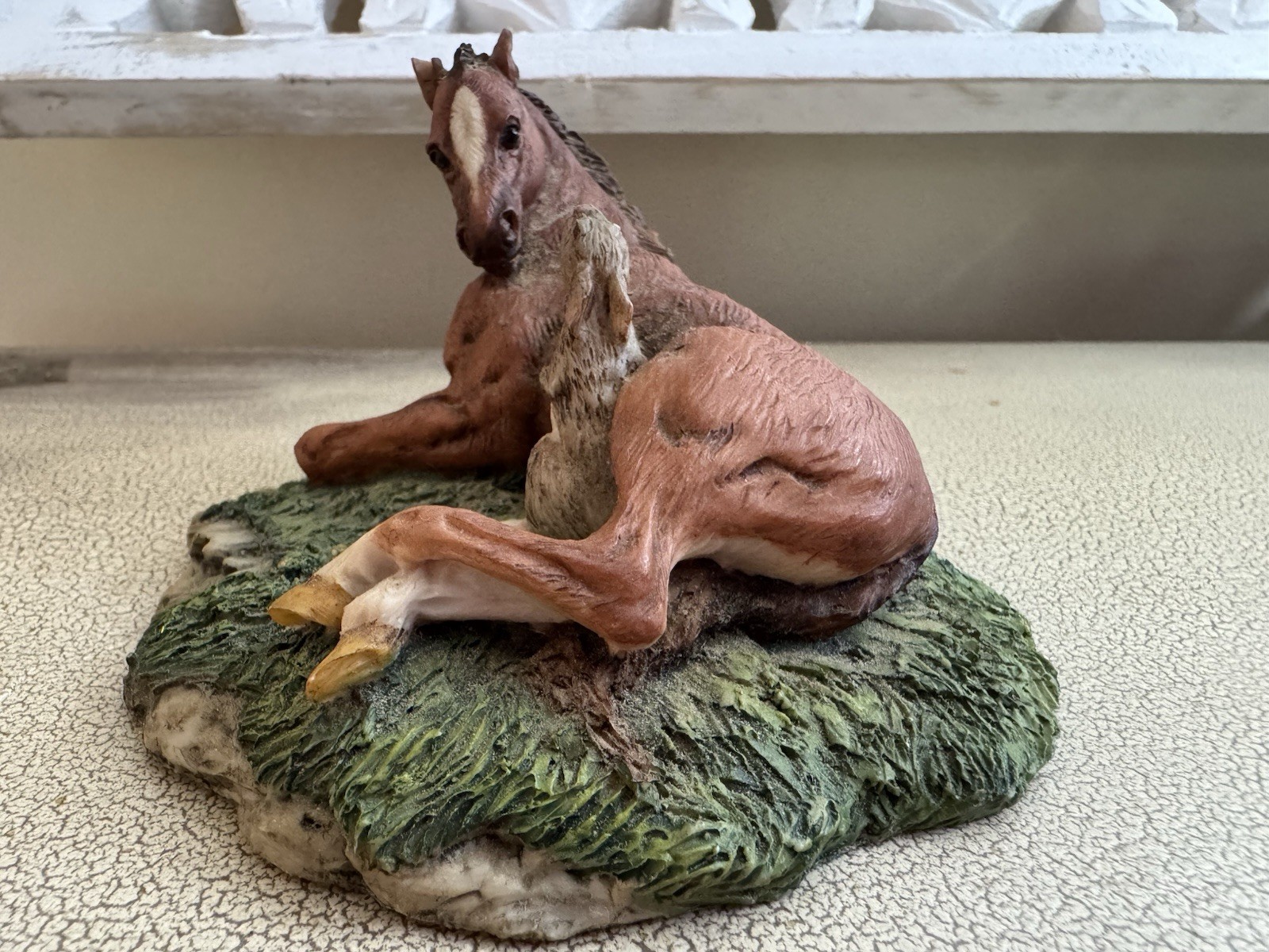 Hand Crafted England Horse & Bunny Figurine Wildlife Sculpture 5” Resin Vintage