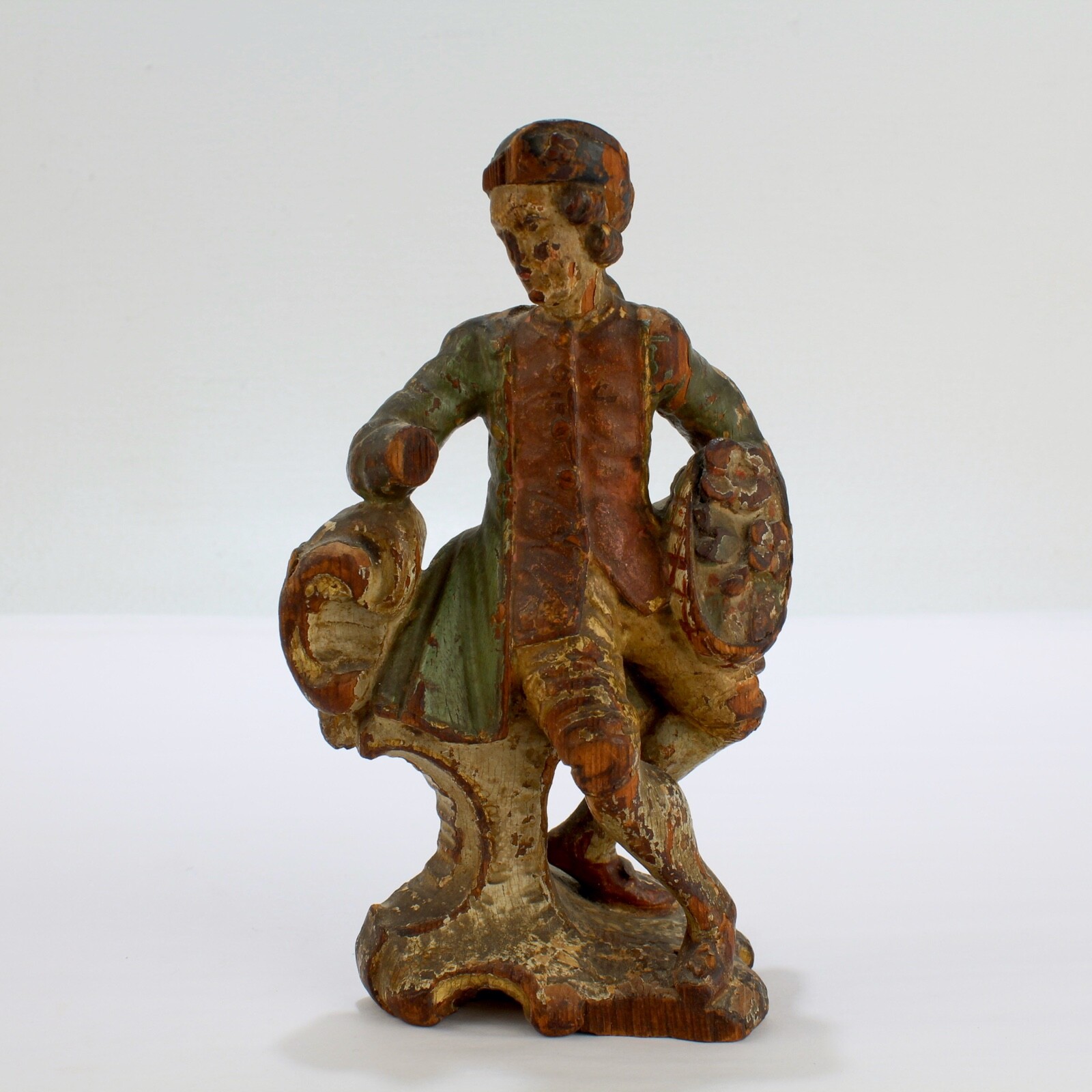 Pair Baroque 18c Carved Polychrome Painted Wooden Continental Figures – santos