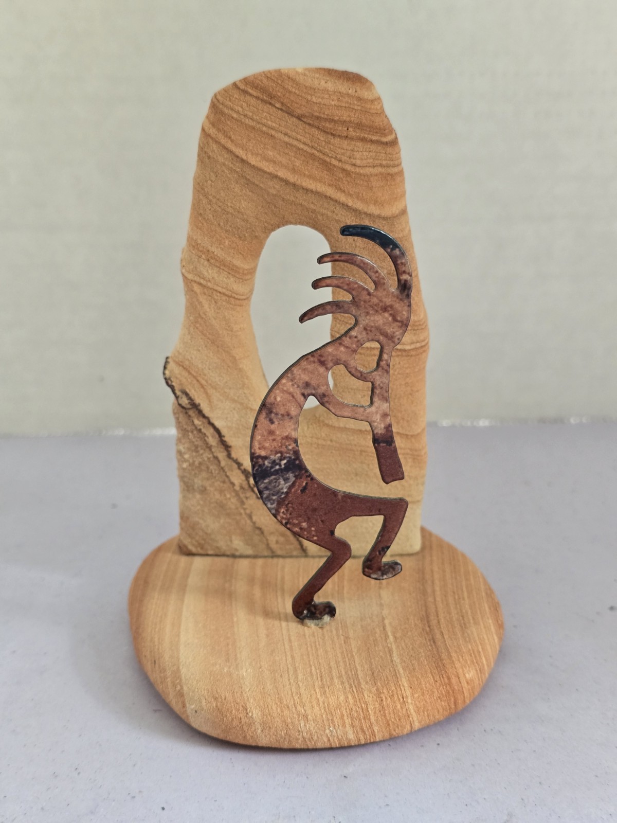 LazArt Kokopelli Southwestern Metal and Sandstone 4” Figurine Patina Finish Art