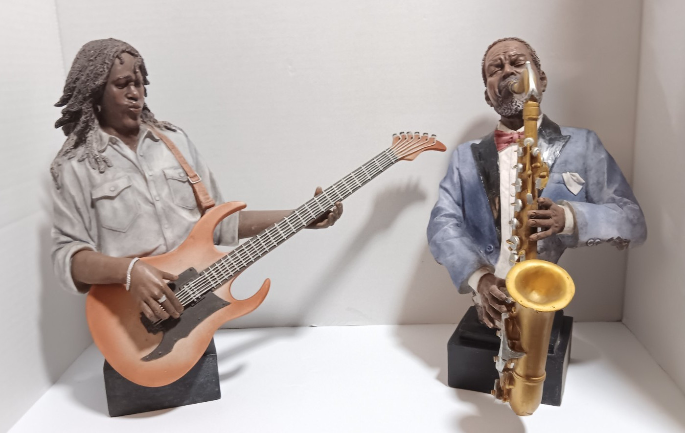 Resin Jazz Musician Figurines Lot of 2 Guitar And Sax Decor