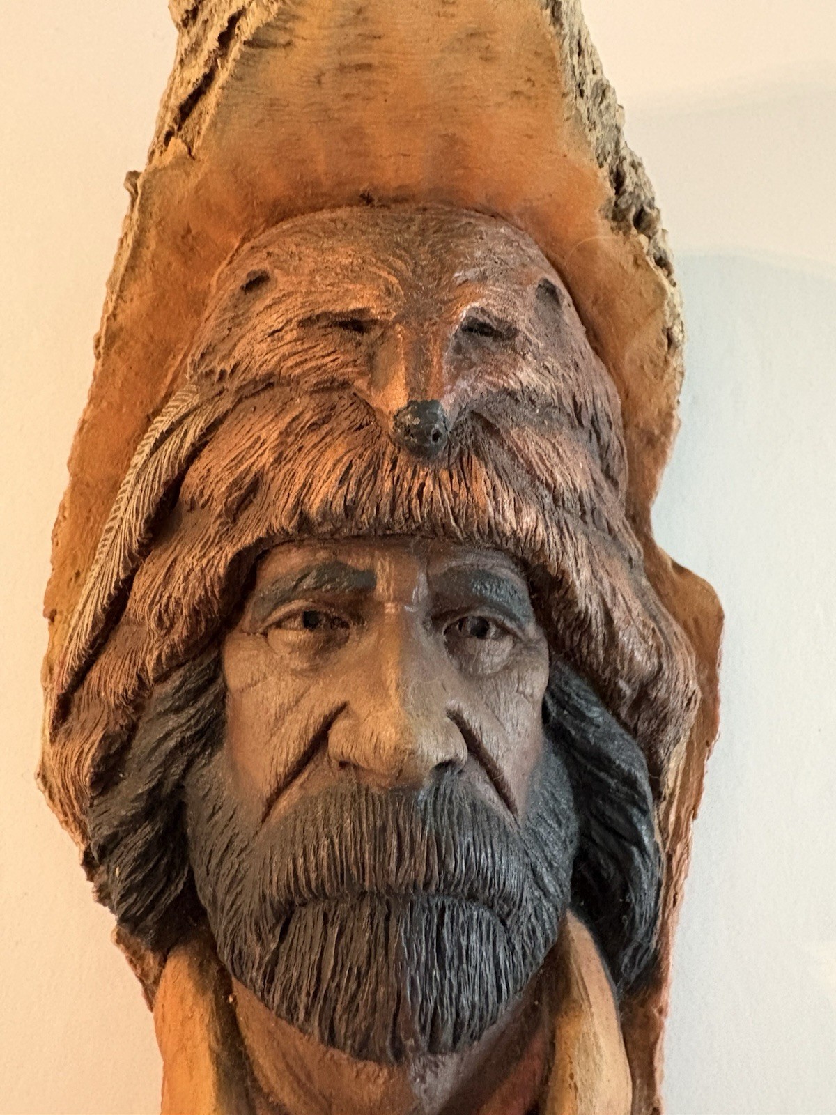 Jake the Mountain Man Wood Carving Wall Plaque Signed Neil Rose 8 inches