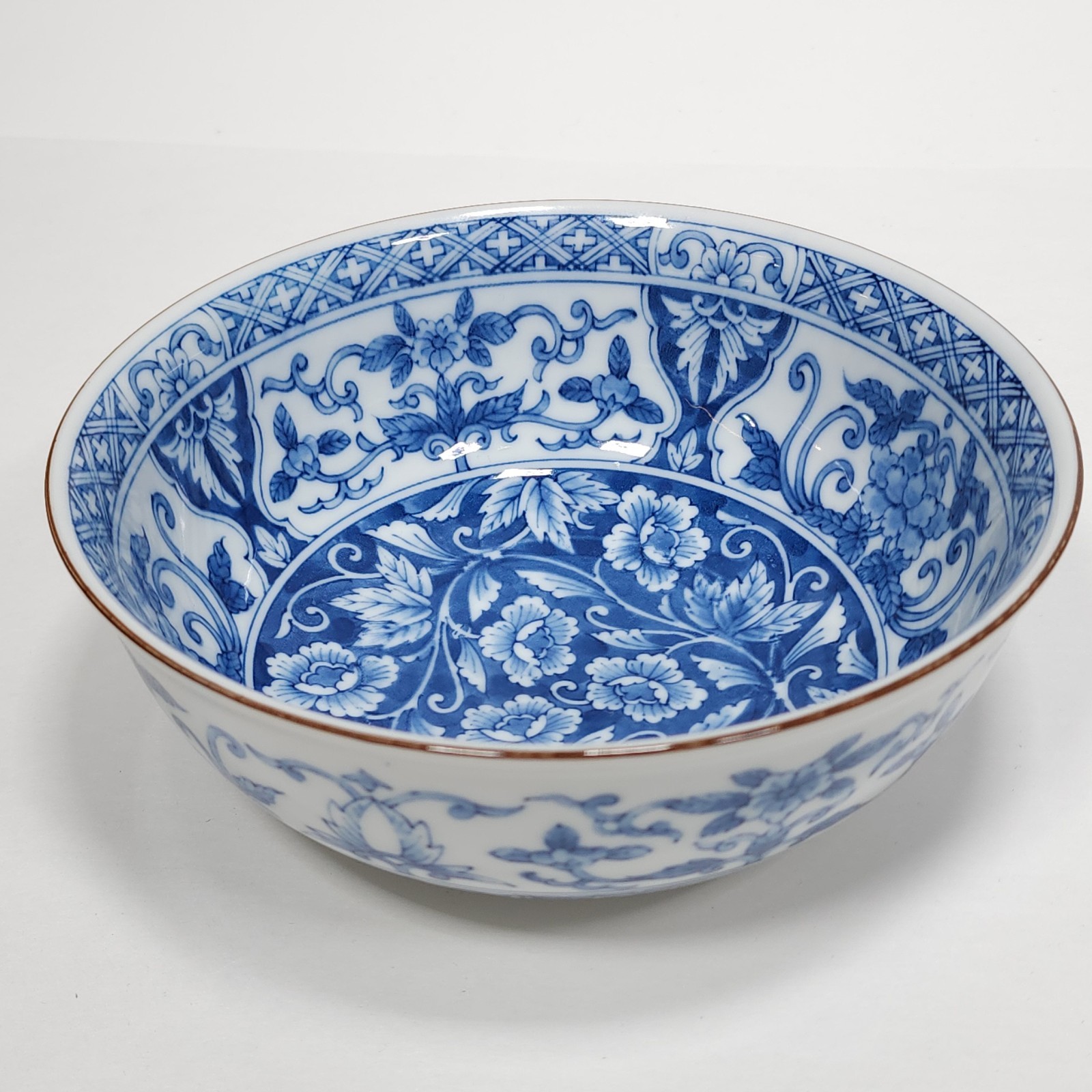 Andrea by Sadek Bowl Blue and White Footed Floral Signed Japan Vintage Porcelain