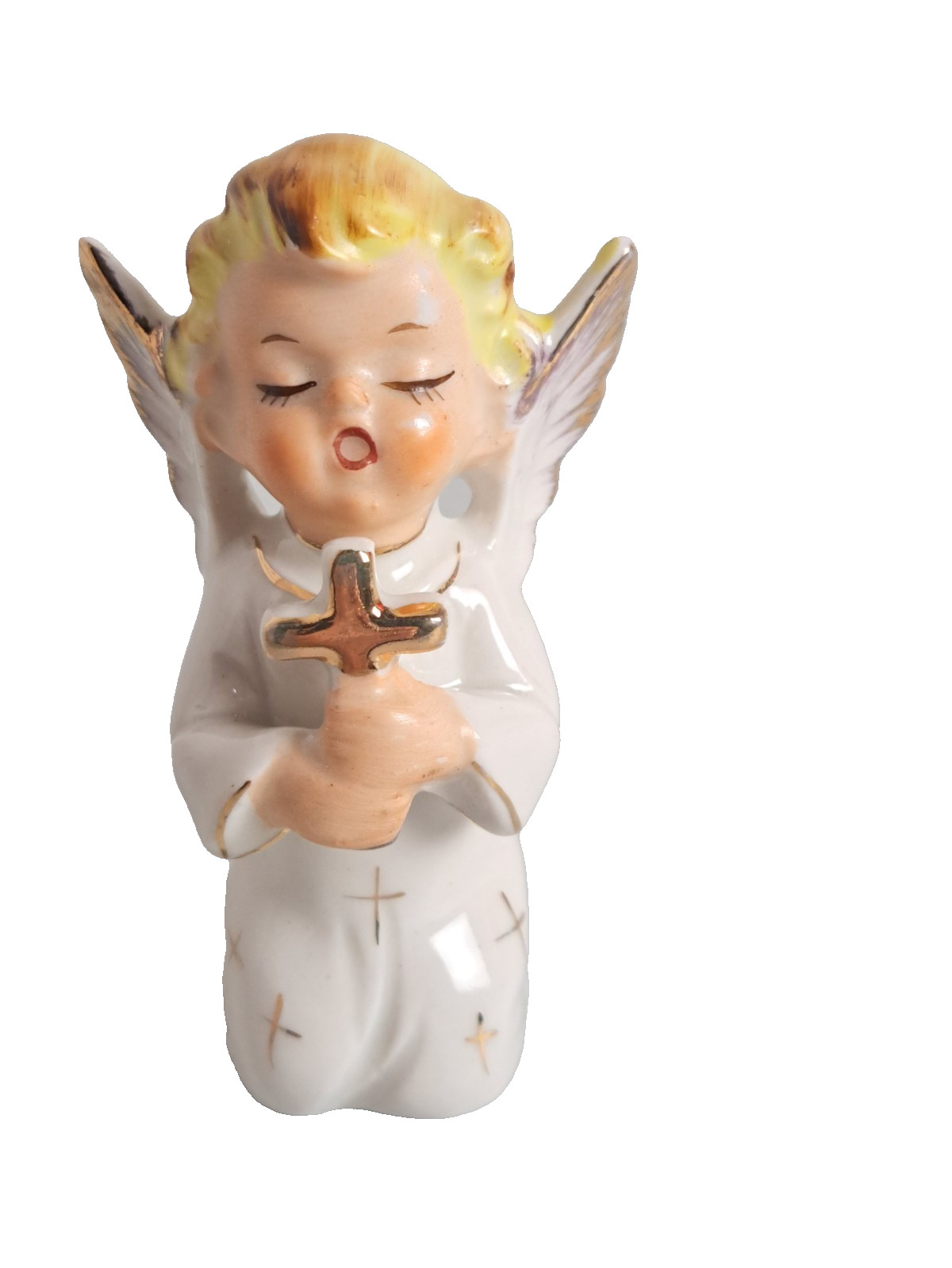 VTG. Artmark 1950’s Kneeling Choir Angel with Cross 3.5″ Porcelain Figurine