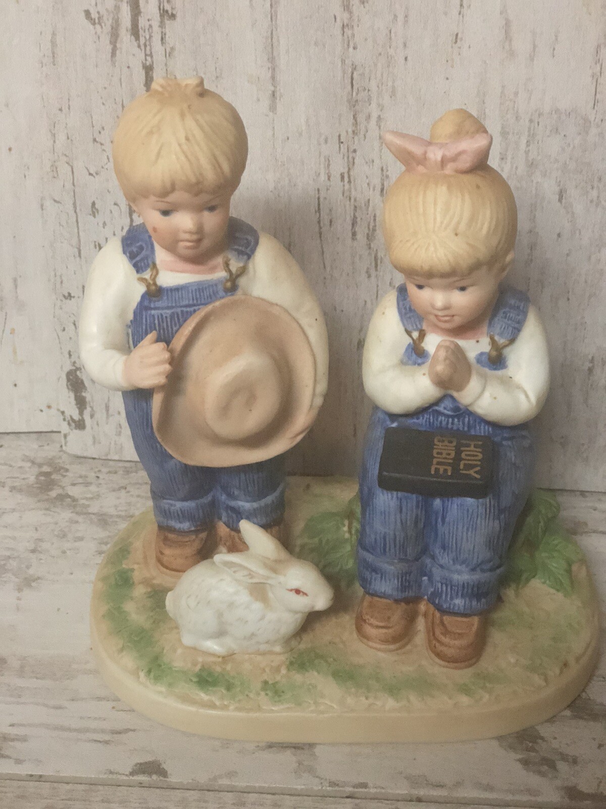 Homco Home interiors Denim Days Grace Figurine w/Holy Bible
