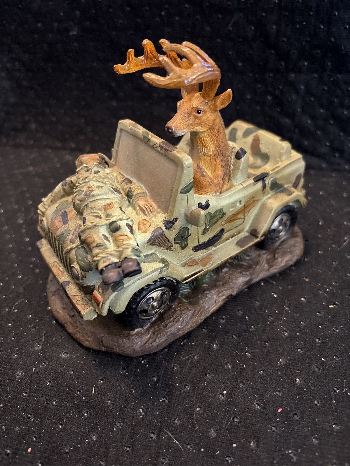 Humorous Buck Hunting Man In Jeep Resin Figurine, 4×5.5×3.5”, Young’s Inc.