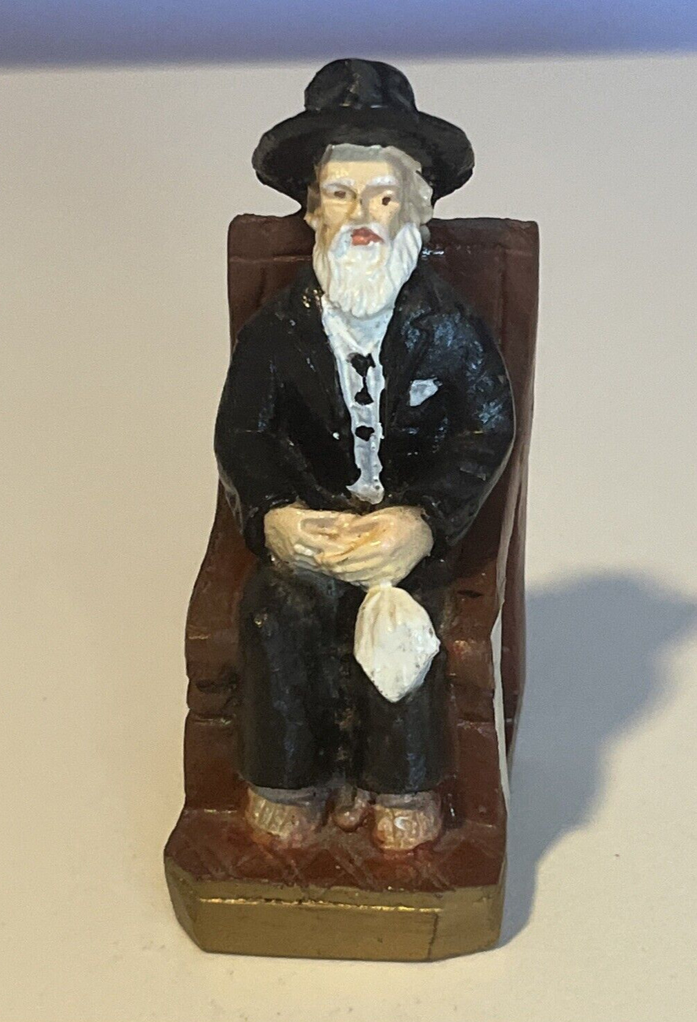 Vintage White Haired Man Sitting In Chair Clay? Made In Mexico 3” X1.25” X 1.5”