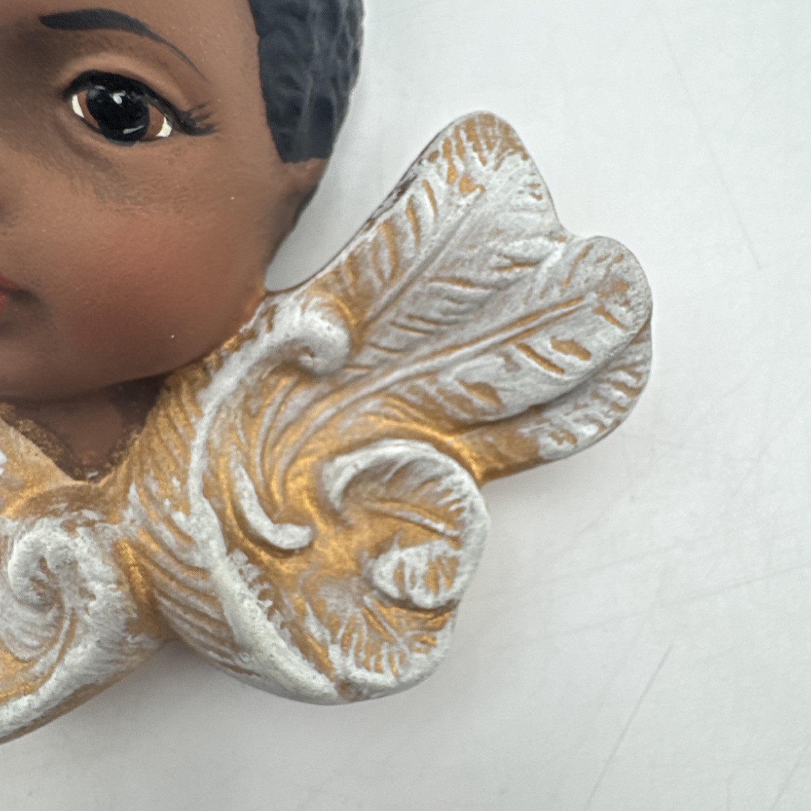 2 Black Scioto Cherub Angels Ornament Wall 1 Eyes Open, 1 Sleeping Eyes