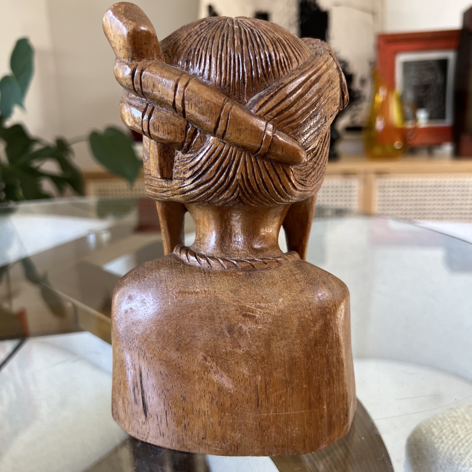 Vintage Hand-Carved Philippine Wood Bust Igorot Indigenous Figure