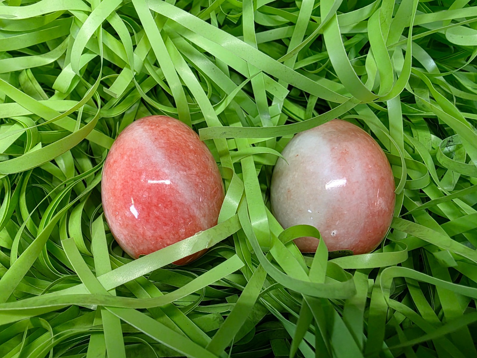 Vintage Russ Berrie Lot of 2 Stone Marble Pink Easter Eggs 1.75″ in Length