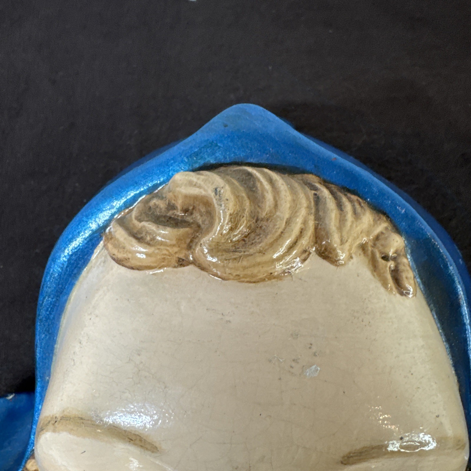 Chalkware Dutch Girl String Holder Wall Hanging Dairy Maid Blue Hat 7″ VTG