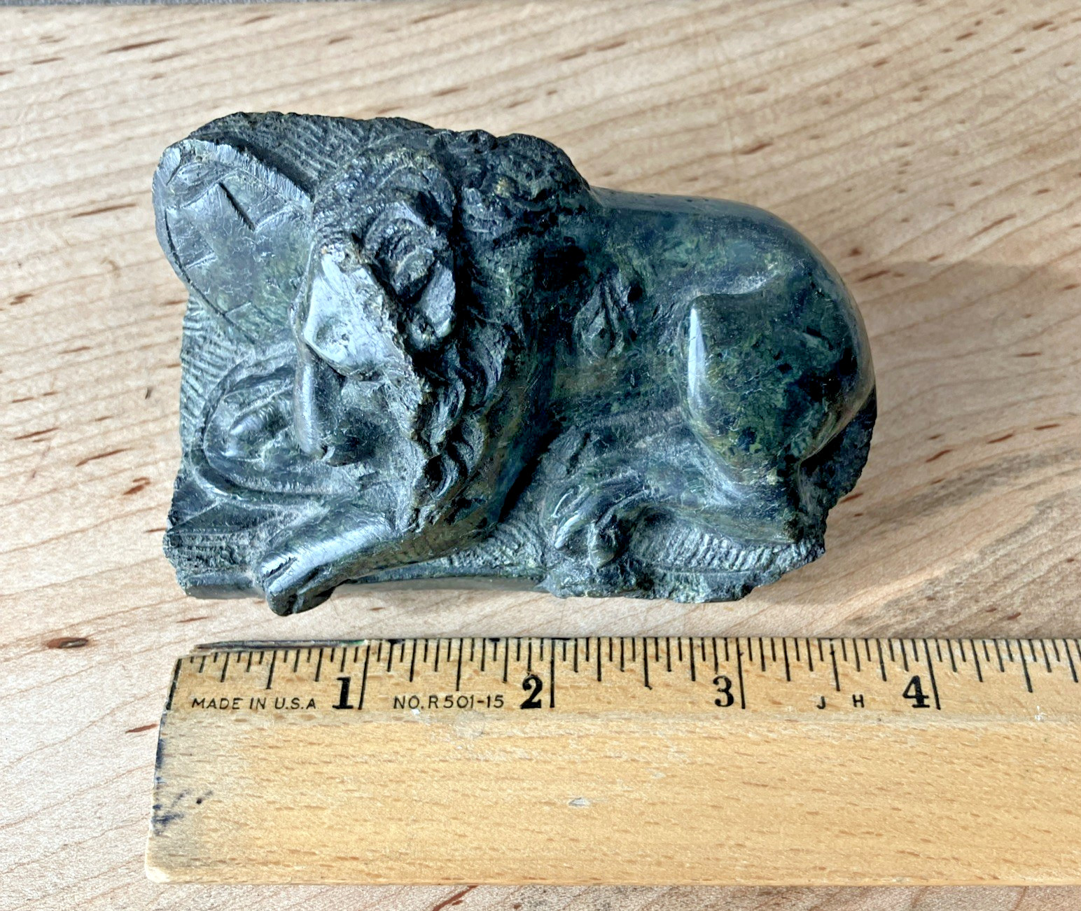 Carved Switzerland Lion of Lucerne, Green Stone (possibly serpentine or marble)