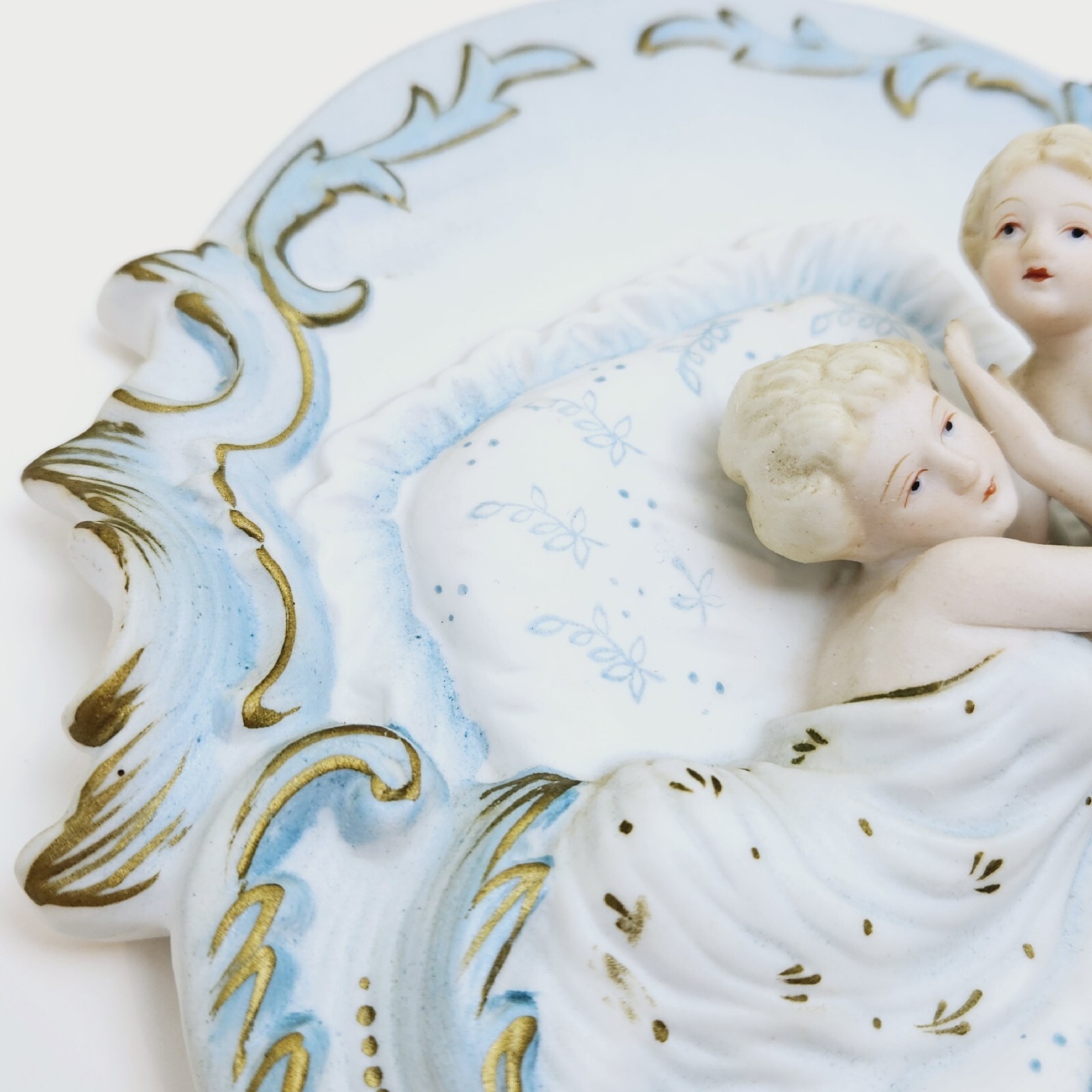Vintage Mother & Baby Putti Boy Bisque Porcelain Victorian Wall Plaques (2)