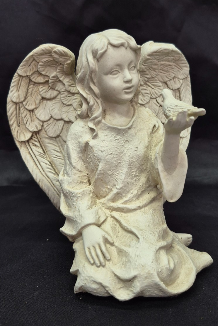 Kneeling Young Girl Angel With Dove Statue Indoor /Outdoor 6 3/4″ Tall Resin