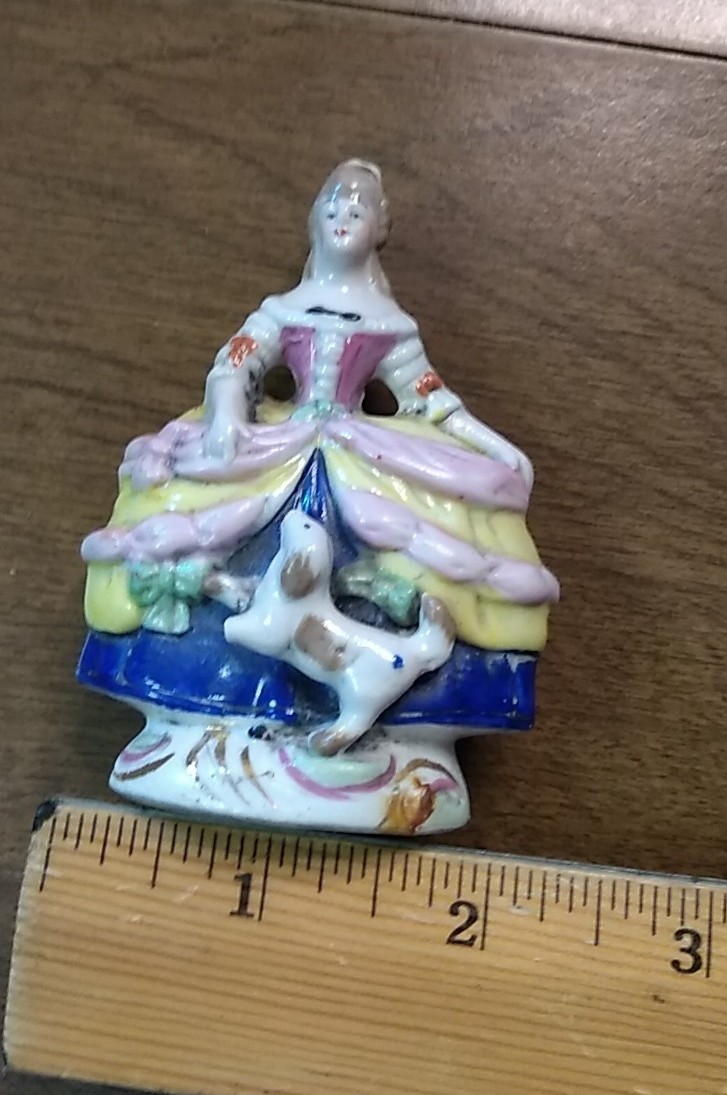 Antique German Porcelain Court Lady w/ Dog Figurine 18310 Hand painted