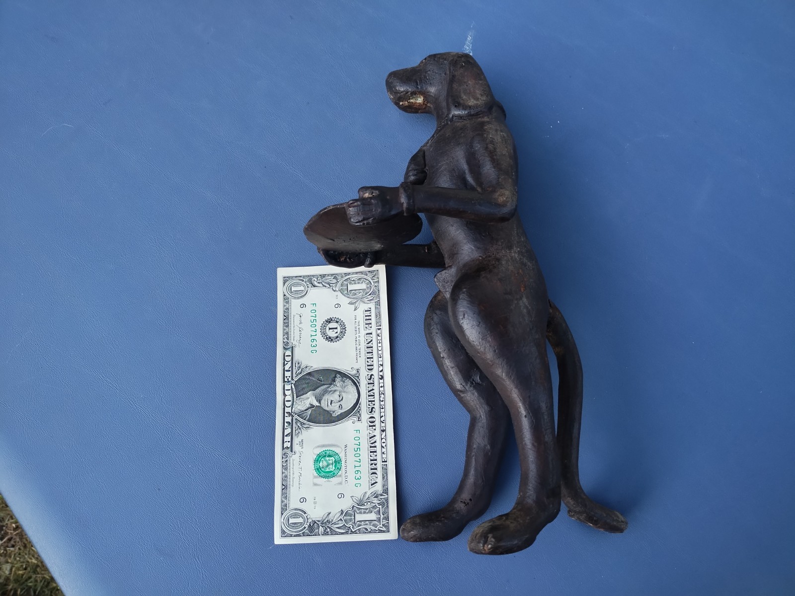 Vintage Bronze Dog Butler Holding Tray 11″