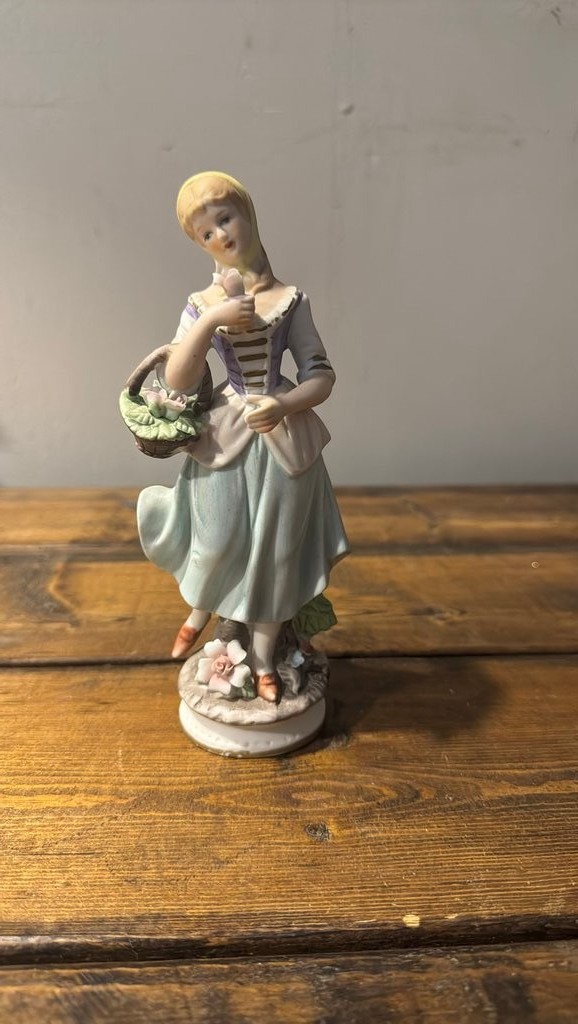 Vintage Porcelain Figurine of a Young Woman with Basket