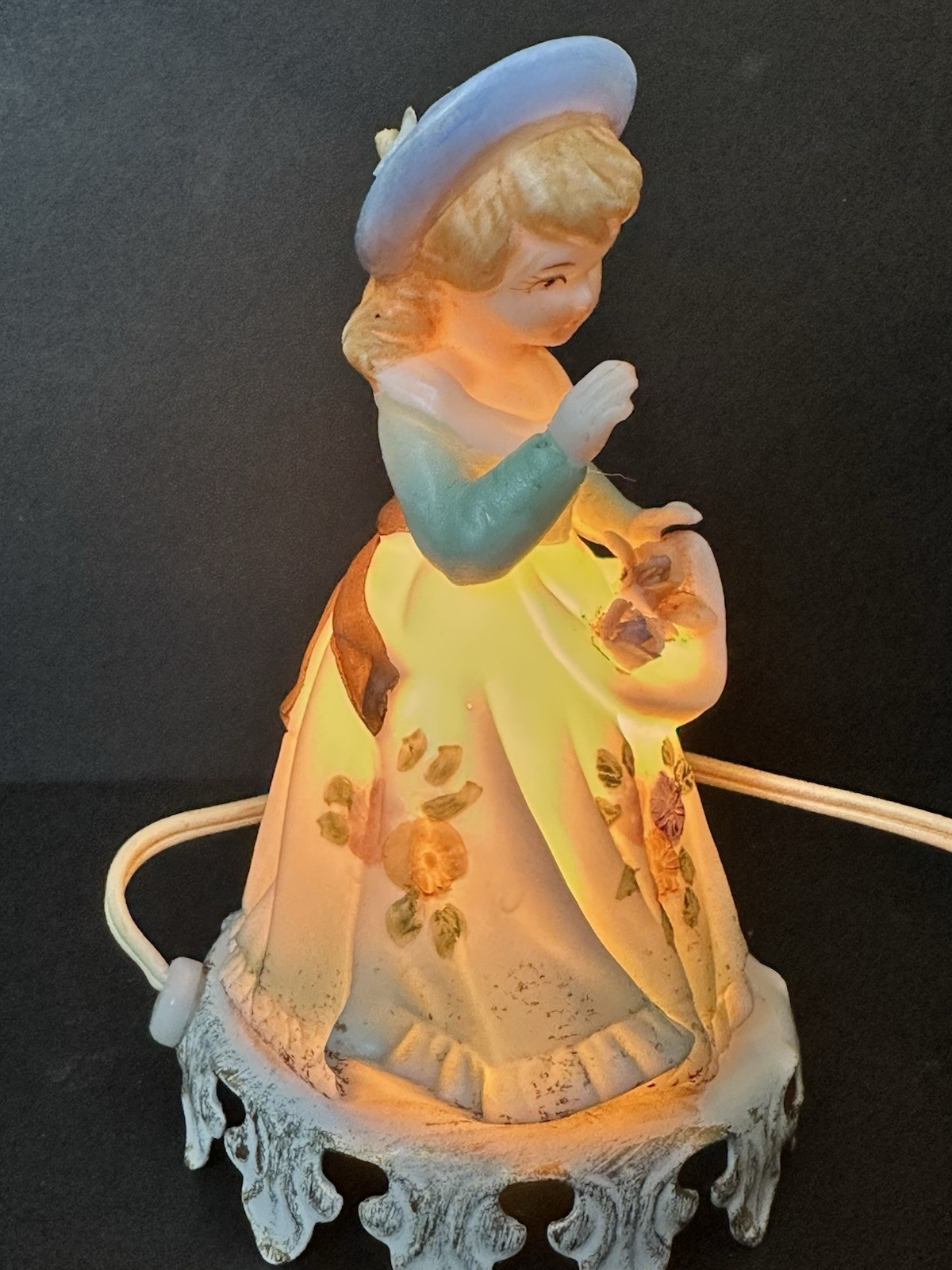 Vintage Southern Belle Porcelain Girl Ceramic Lamp Night Light 6″