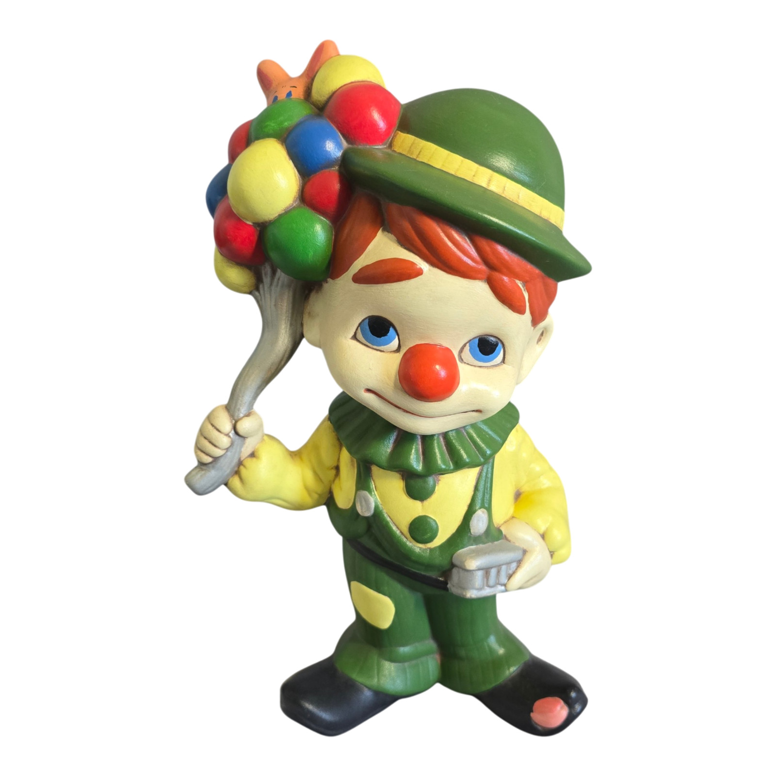 1970s Atlantic Mold “Smiley Boy Clown with Balloons” Hand Painted Ceramic 12″