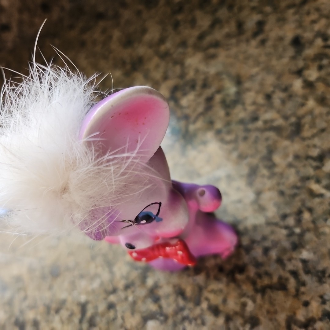 Vtg Medium Arnart Purple Mouse w Real Fur Mama NO Babies & Chains Chained 4 1/4″