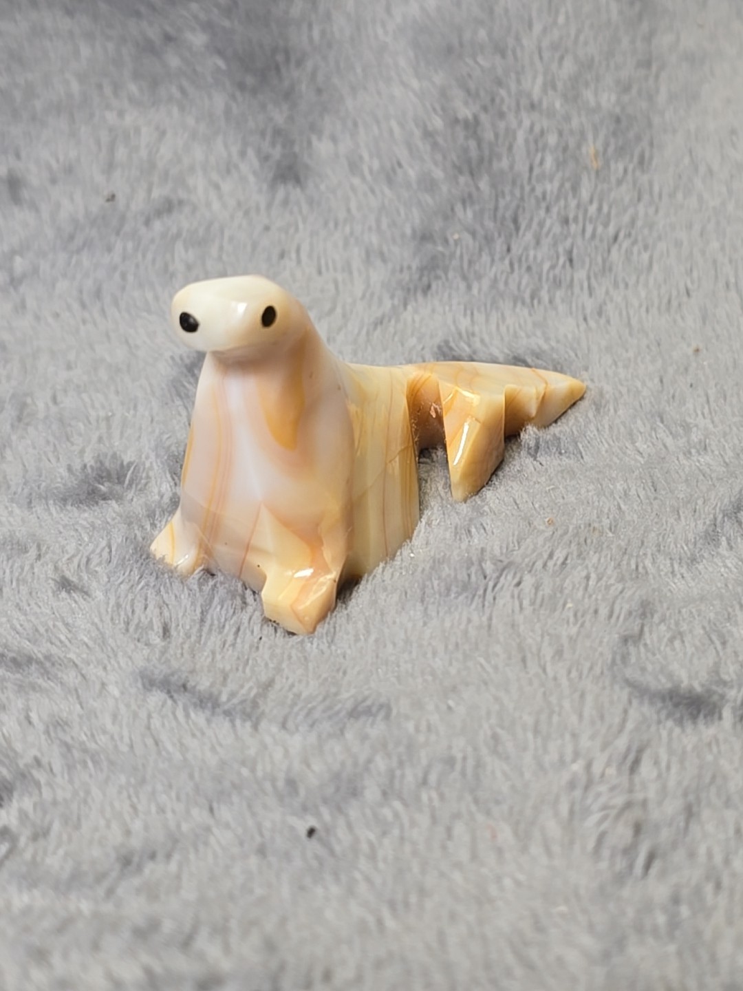 Onyx Marble Hand Carved Gray White Zebra Beige White Seal Miniature Figures