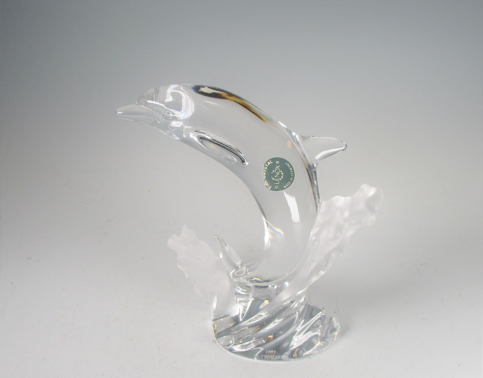 Lenox DOLPHIN & Waves Clear & Frosted Crystal Figurine Germany 7″ 1994
