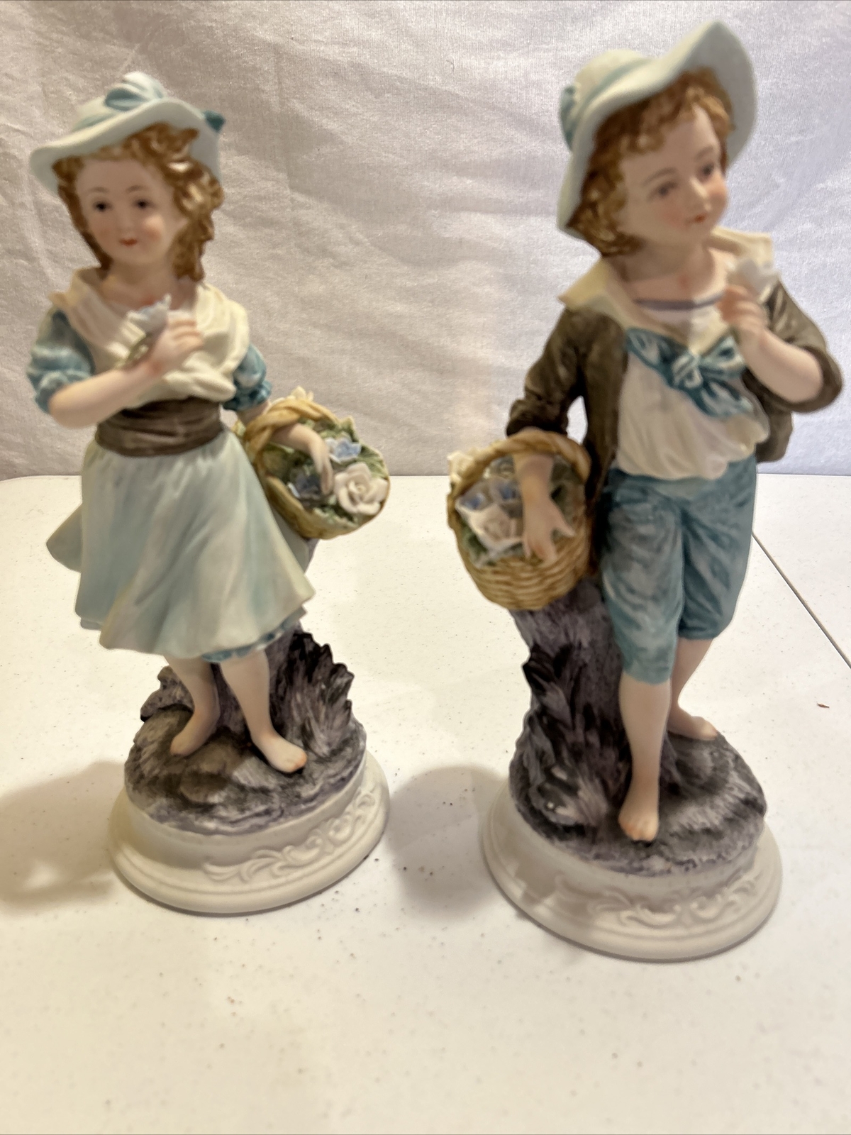 Ethan Allen Figurines “Boy and Girl with A Basket Of Flowers. 3215B