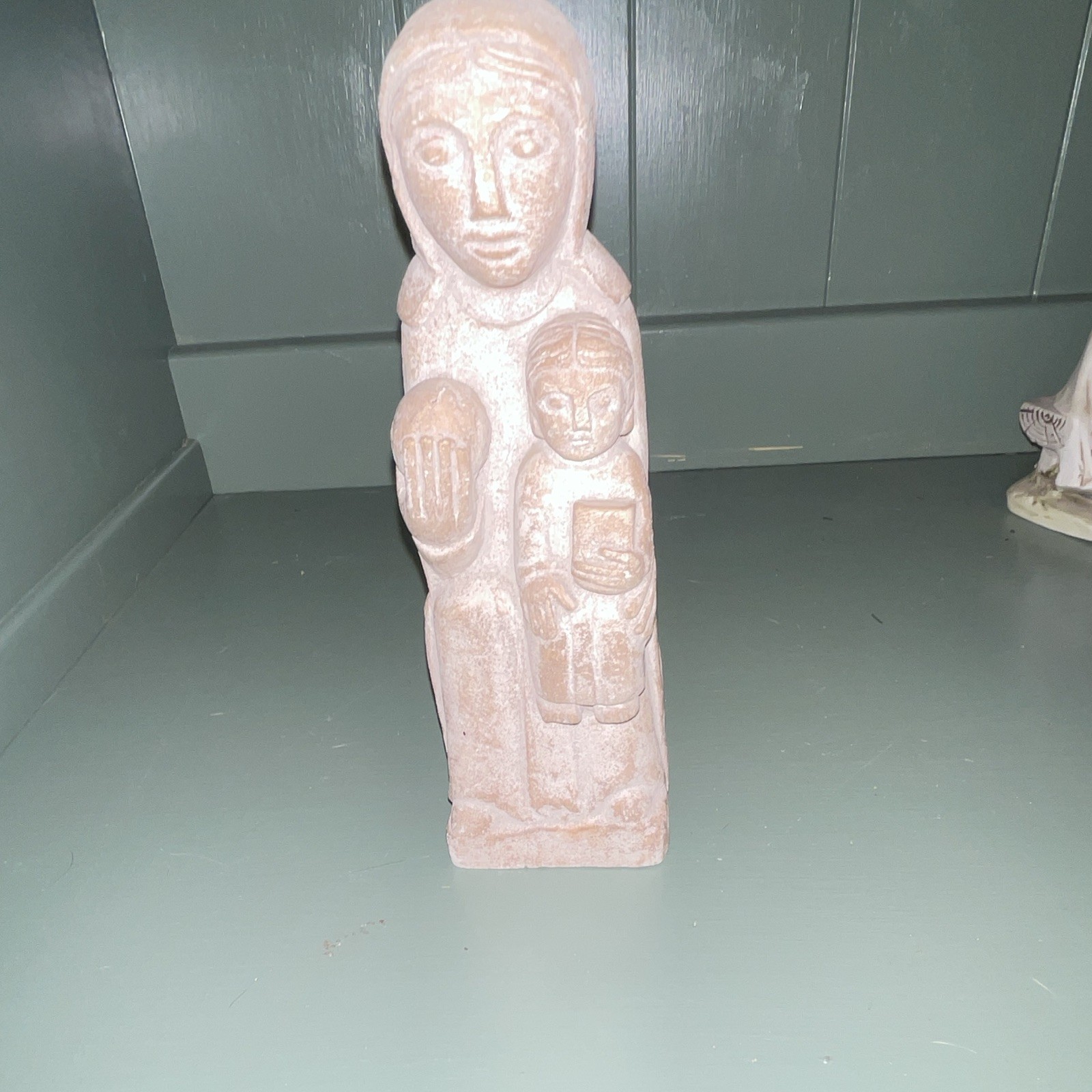 Stone Family People Figurine Sculpture, Beige & Pink Decorative Statue
