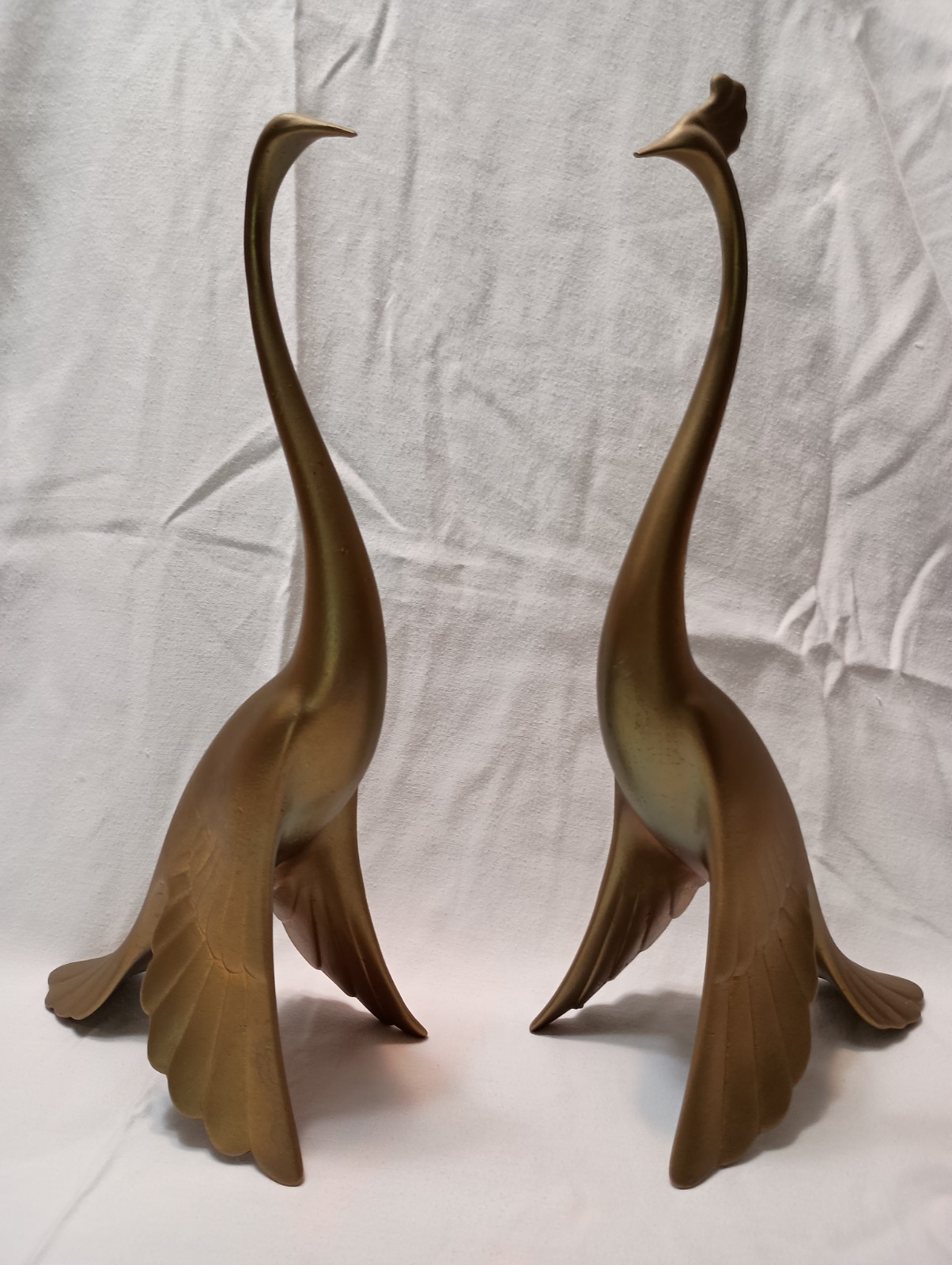 Vintage Pair Mid Century Anthony Freeman Gold Peacock Crane Ceramic (Nice!) 🙂