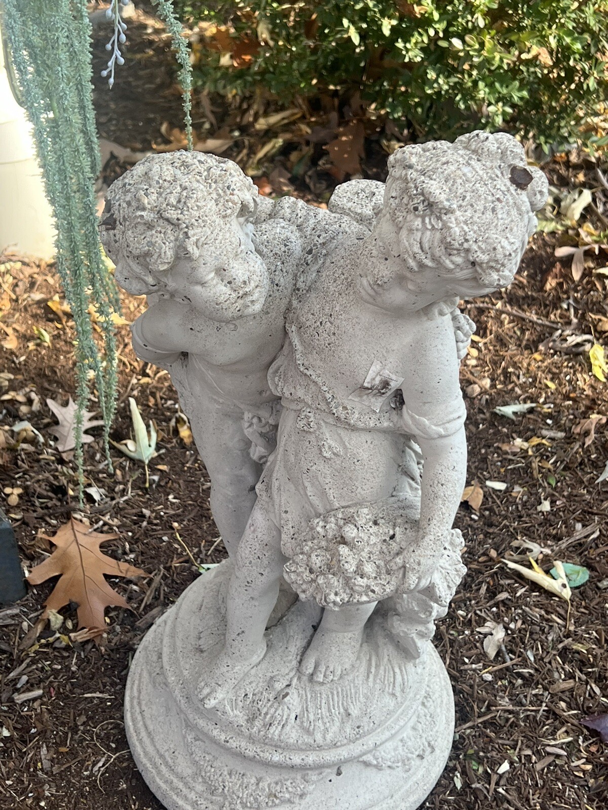 Concrete Statue Boy Girl Victorian Antique Vtg Statue Yard Garden Art