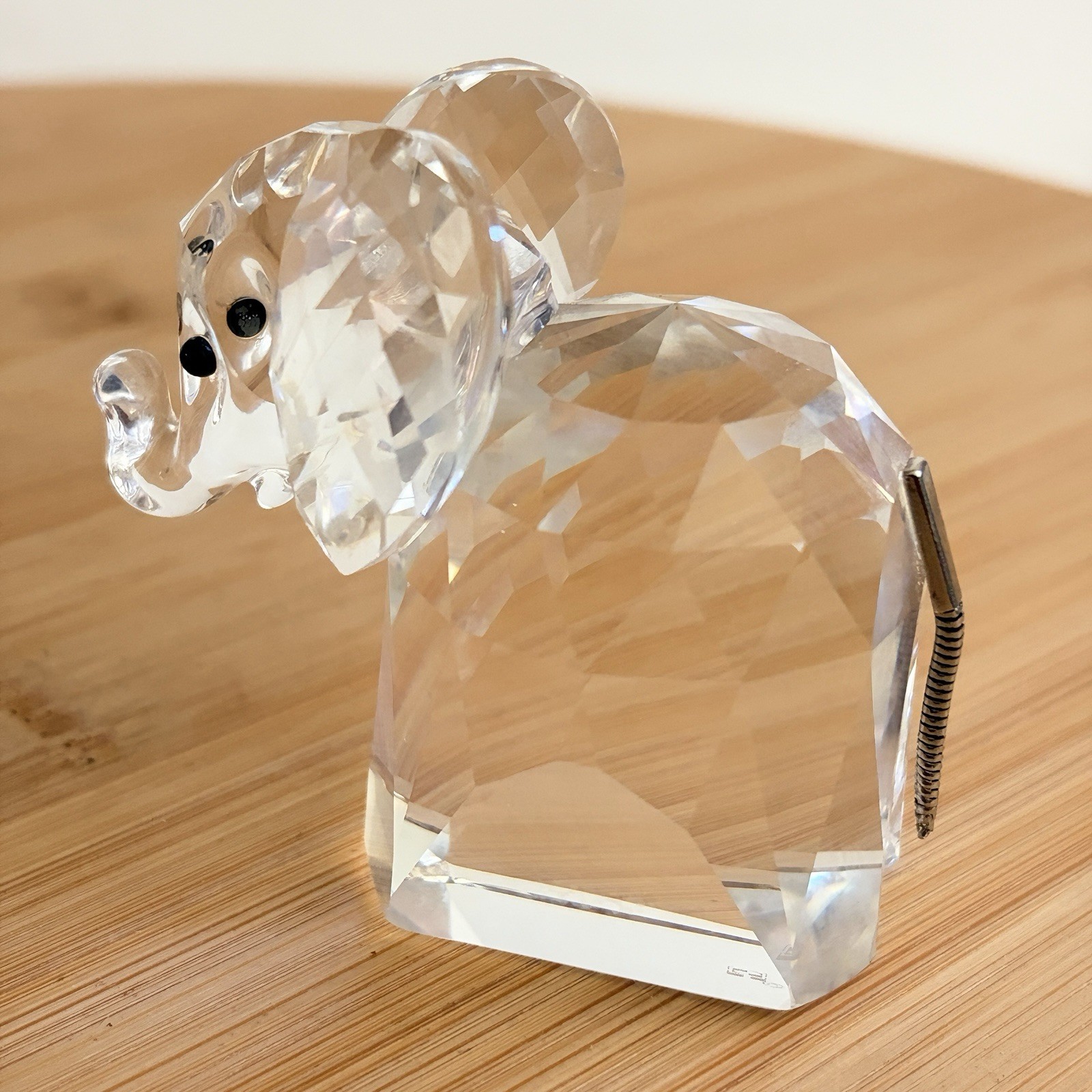 Swarovski Crystal Elephant Figurine with Flexible Metal Silver Tone Tail 1980s
