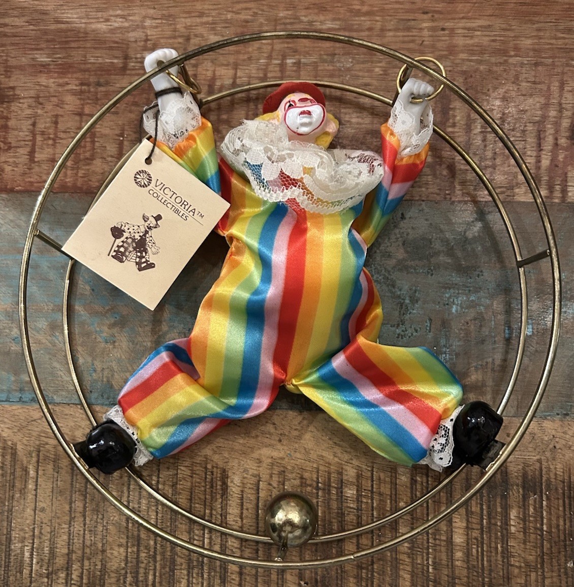 IMPEX CORP CLOWN ACROBAT DOLL FIGURINE IN METAL WHEEL 8″ RARE VINTAGE VICTORIA