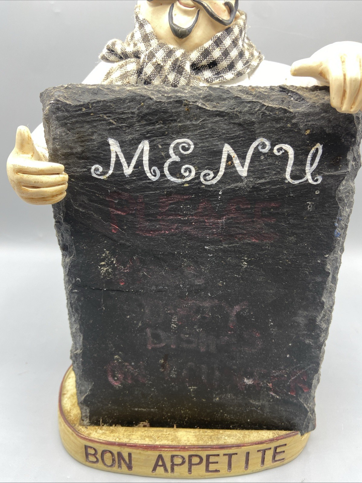 Vintage Fat French Statue 13” Slate Chalk Board Chef Cooking Bon Appetite Figure