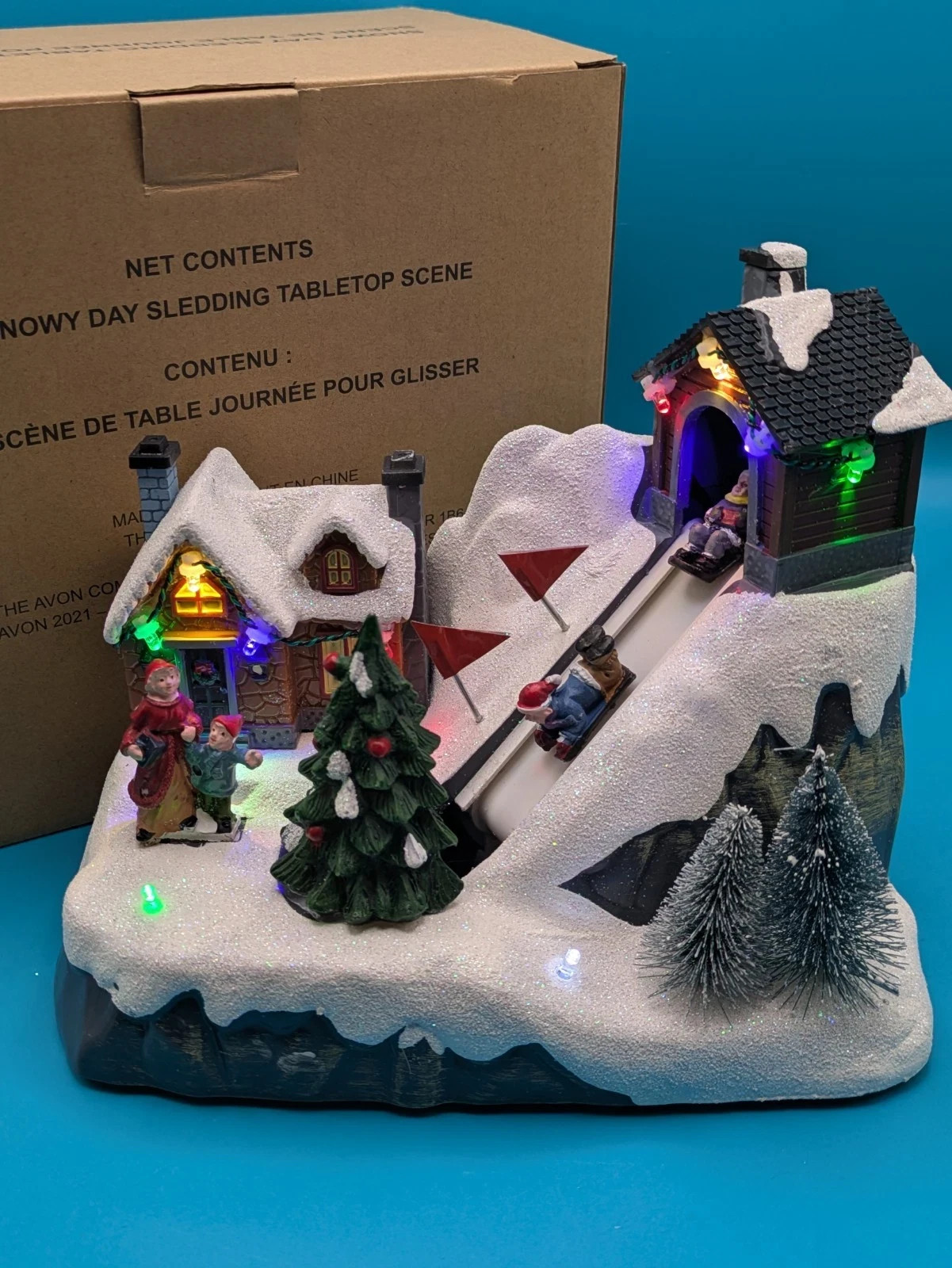 SNOWY DAY SLEDDING TABLETOP LIGHTED ANIMATED MUSICAL SCENE