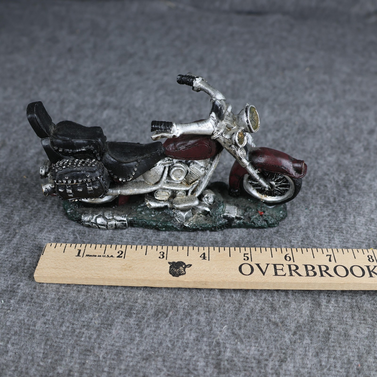 Unmarked Red Motorcycle Resin Figurine Cruiser Bike Saddlebags Novelty Decor
