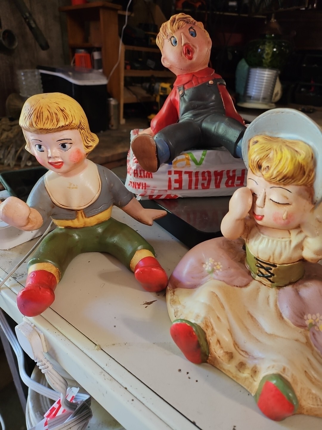 Vintage Chalkware Plaster Rag Dolls SET OF 3 Figurines App 8×7