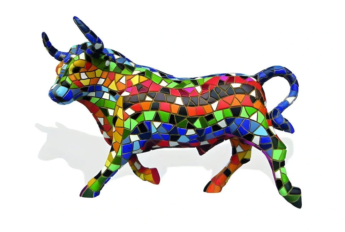 Barcino Mosaic Multicolor Bull Figurine