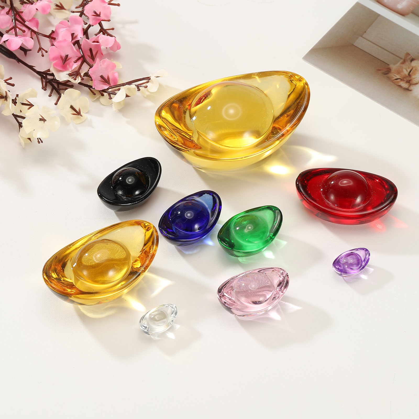 5Pcs Ingot Crystal Ornaments,1.9′ Chinese Crystal Figurine for Decor, Black