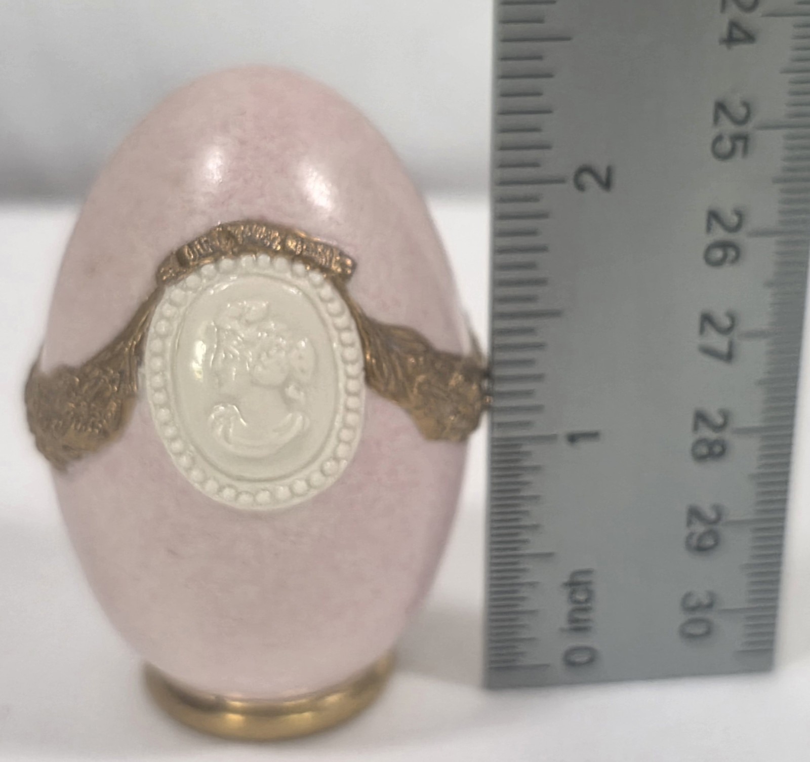 Vintage Gold Gilded Italian Pink Porcelain Cameo Style Egg Art Figurine RARE!