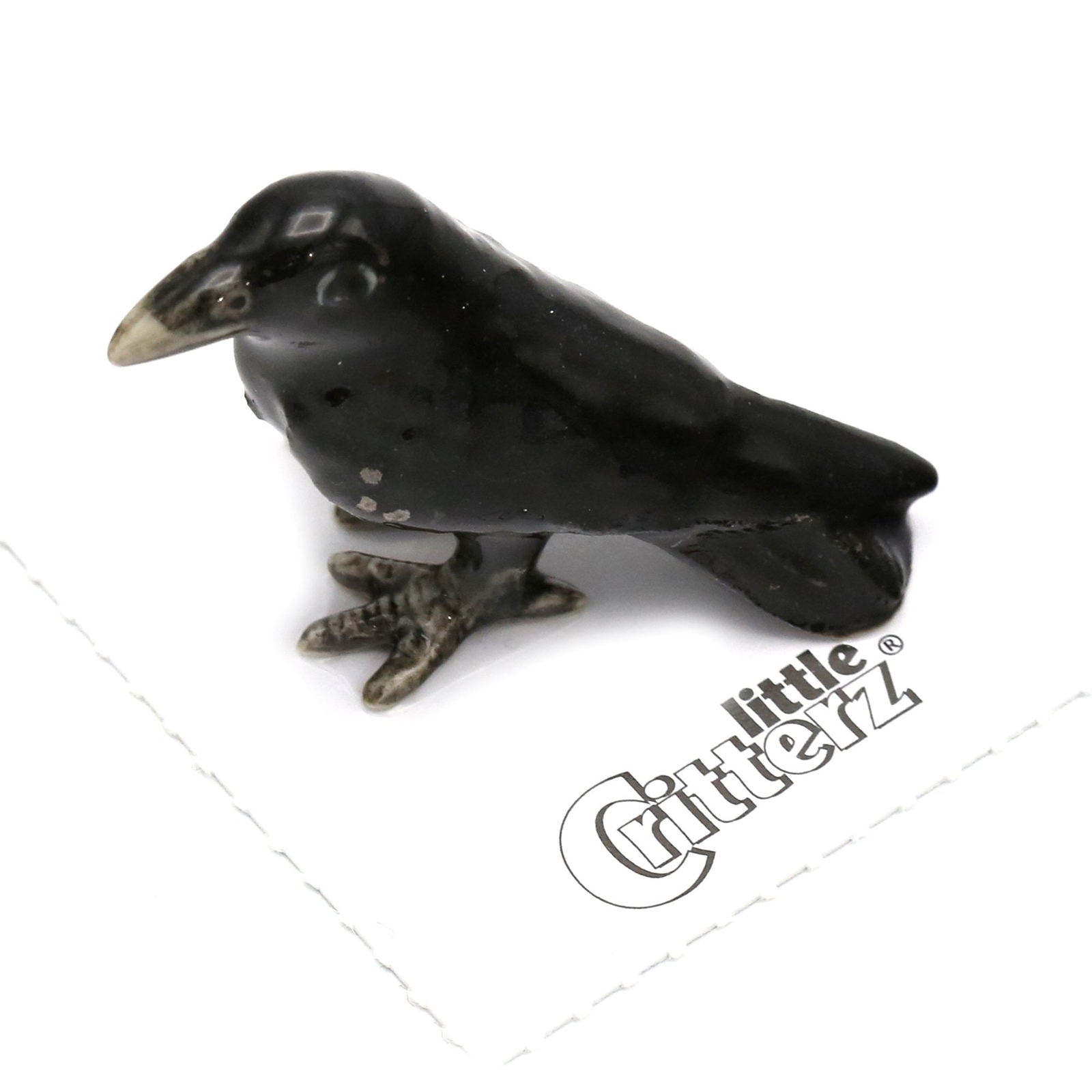 Little Critterz Black – Raven “Trickster” Bird – Miniature Porcelain Figurine