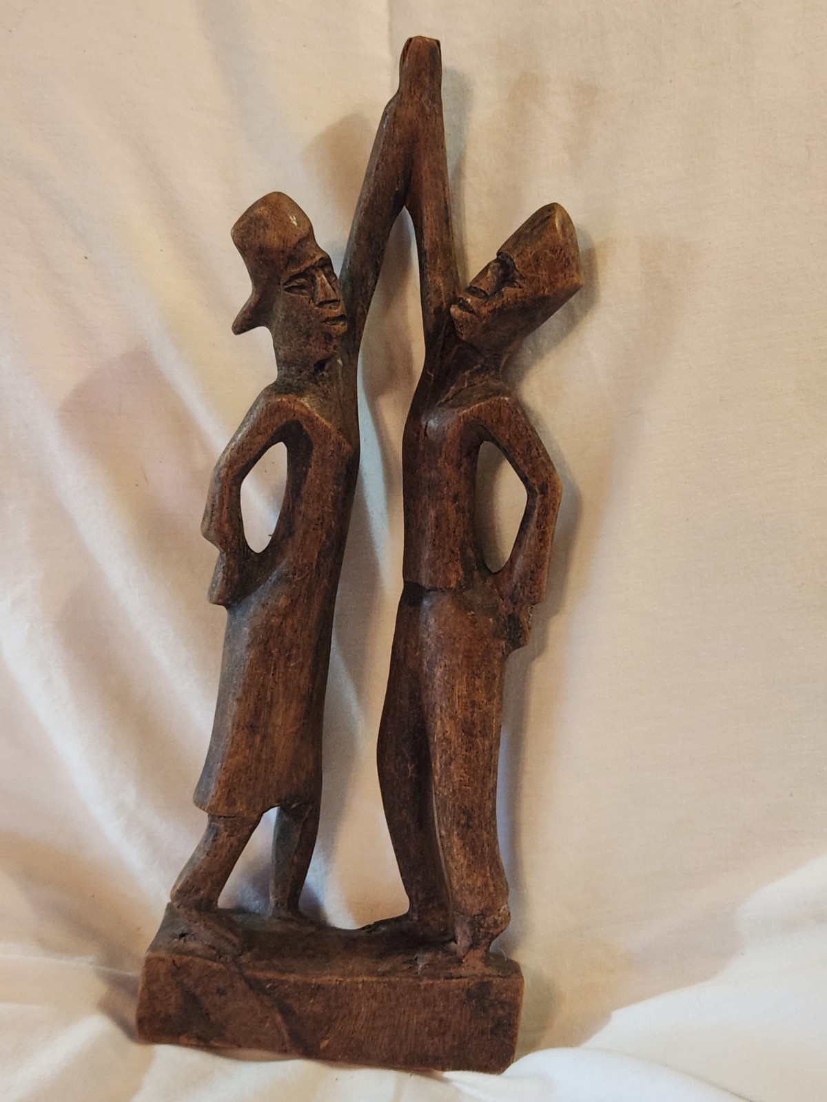 Vintage Carved Wood High Five Sculpture Ethnic