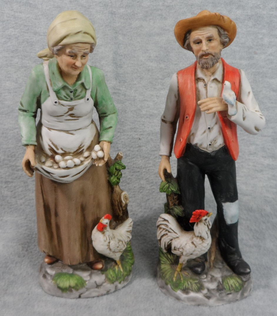 Vintage HOME INTERIORS Homco Grandpa Grandma HEN HOUSE Farm Figurines 10″