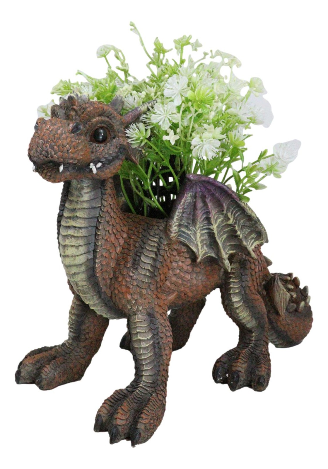 Snuggling Cozy Red Fire Dragon At Rest Planter Pot Garden Decor Figurine 11.25″L