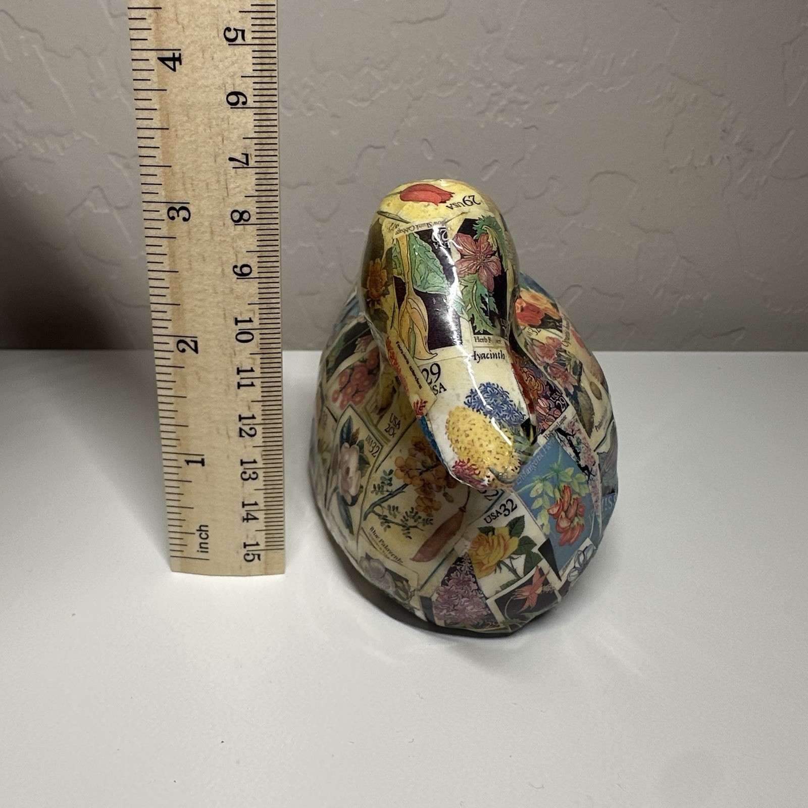 Vintage Duck Floral Stamp Decoupage Figurine Statue Cottagecore Granny Kitschy