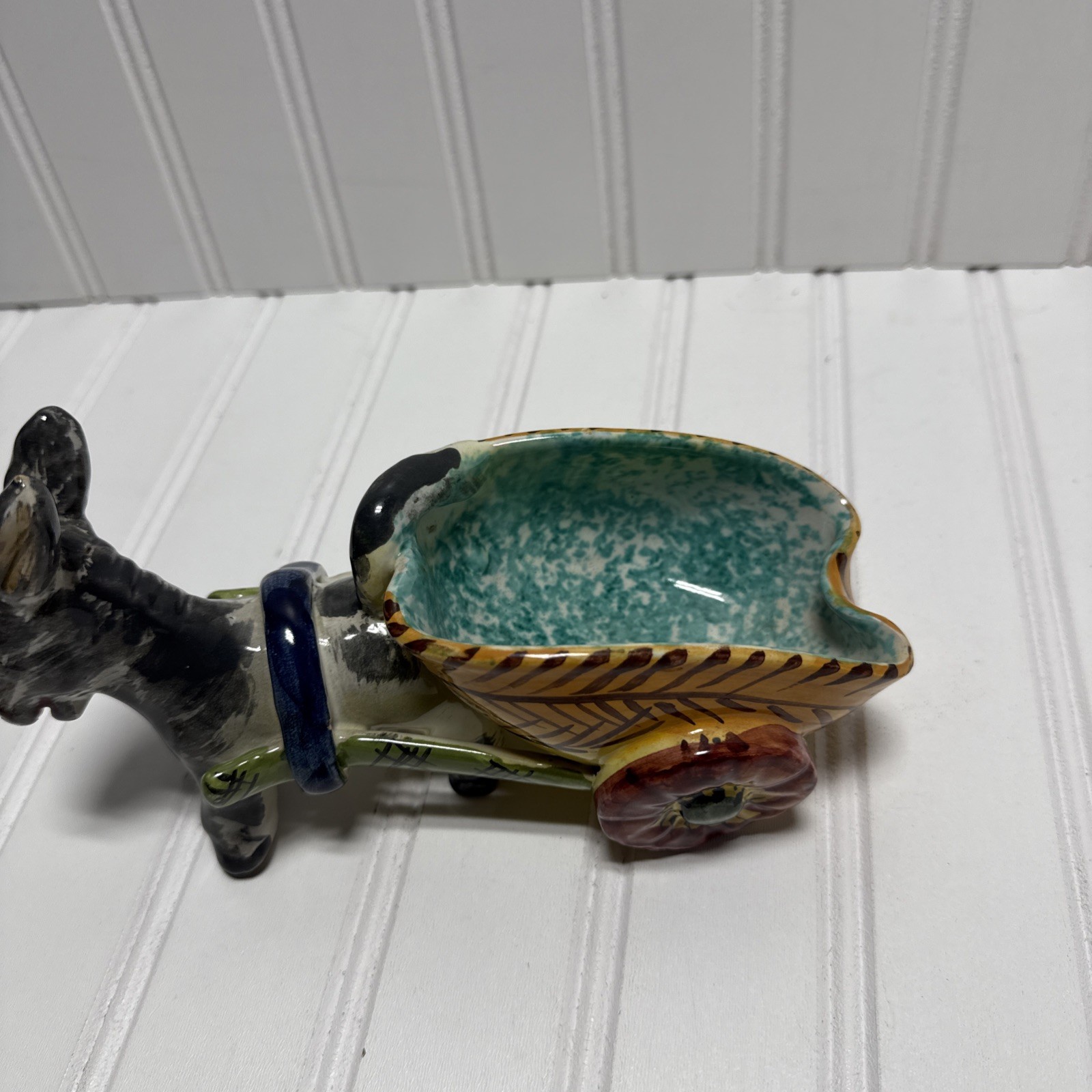 Vintage Italian Pottery Ceramic Donkey Cart Planter Ashtray Candy Dish 367/501*