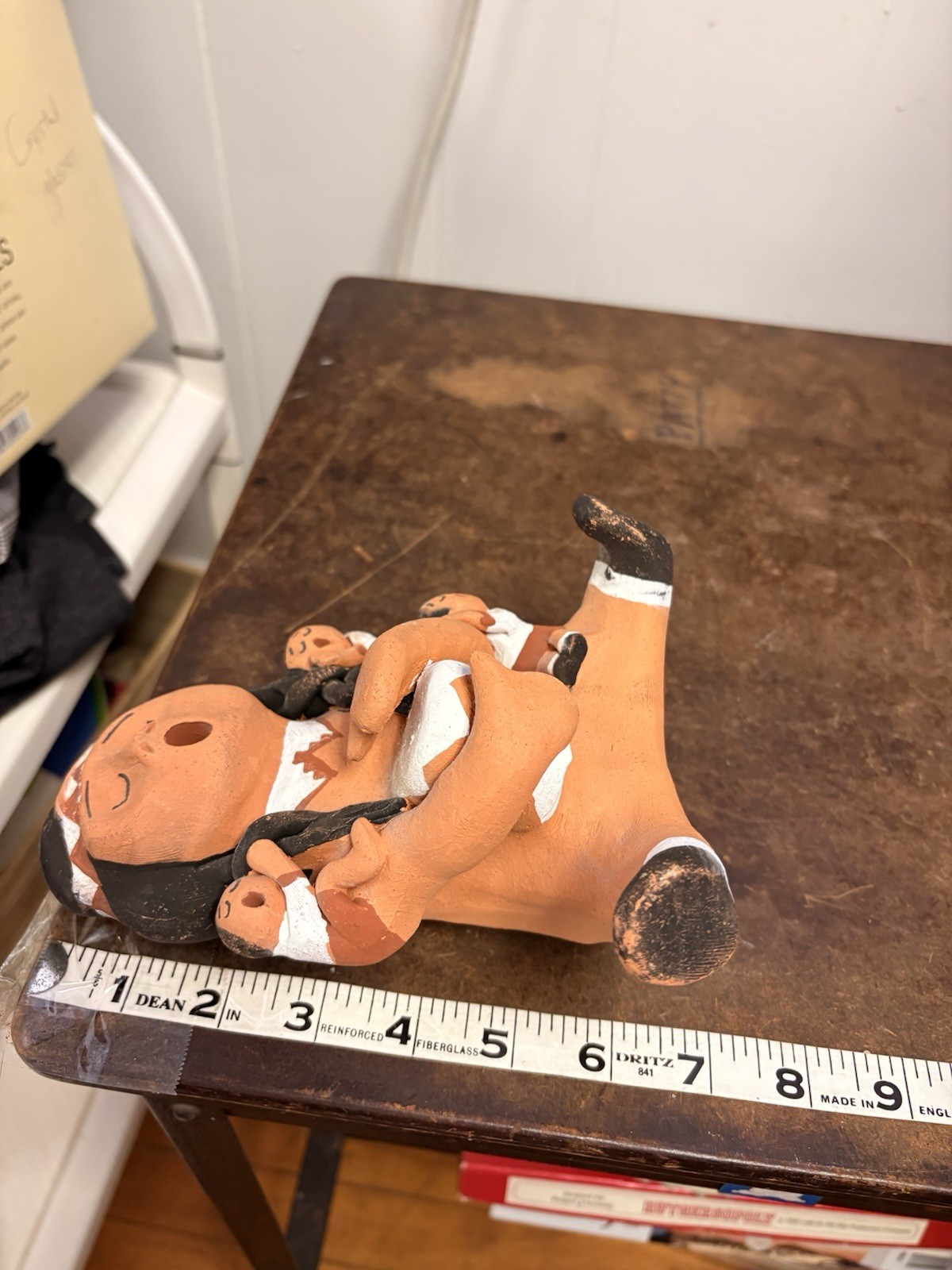 Handmade Hand Sculpted Clay Mother & Child Figurine Hand Painted Signed 1992