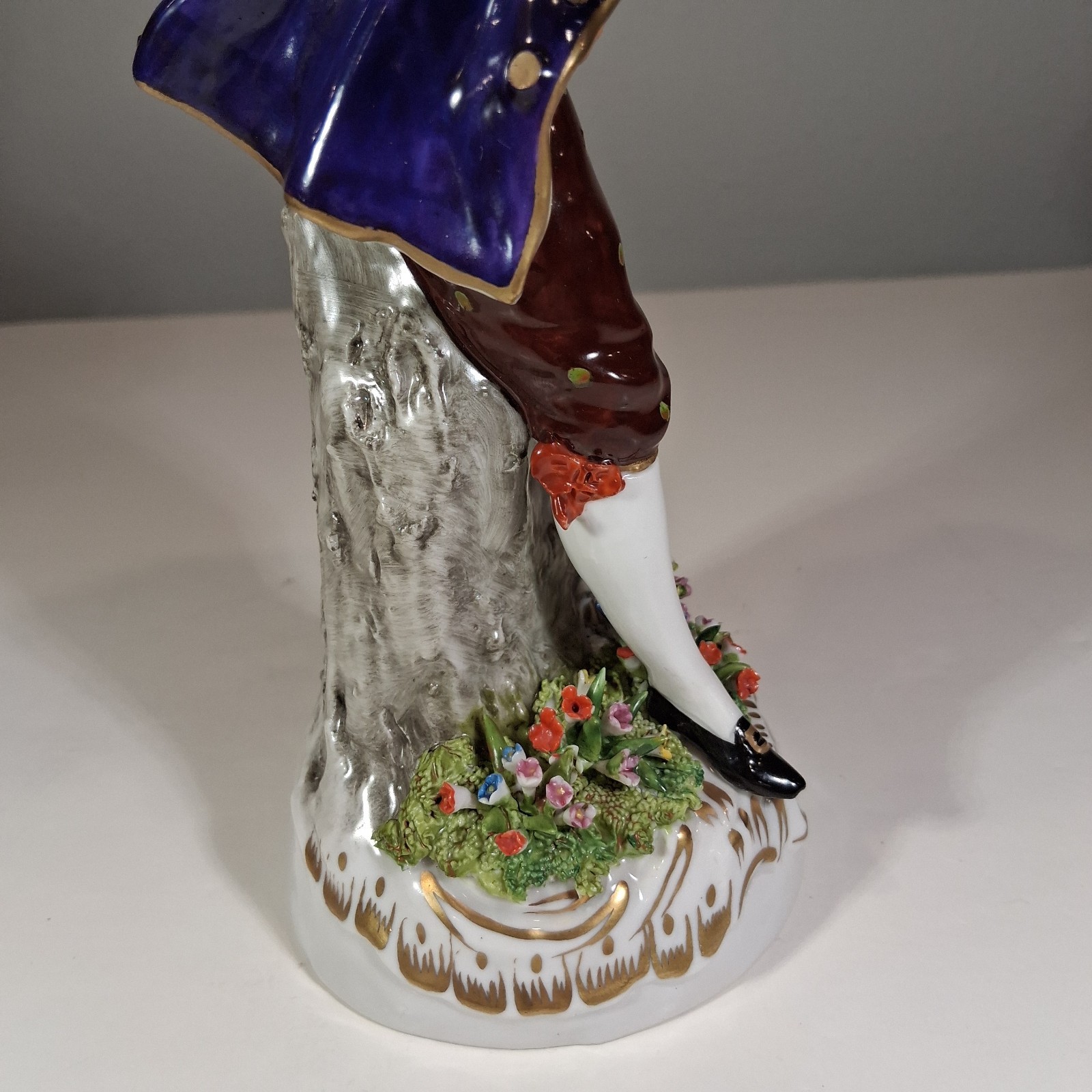 Antique Sitzendorf German Porcelain Flower Seller Figurine – Blue Crown over “S”