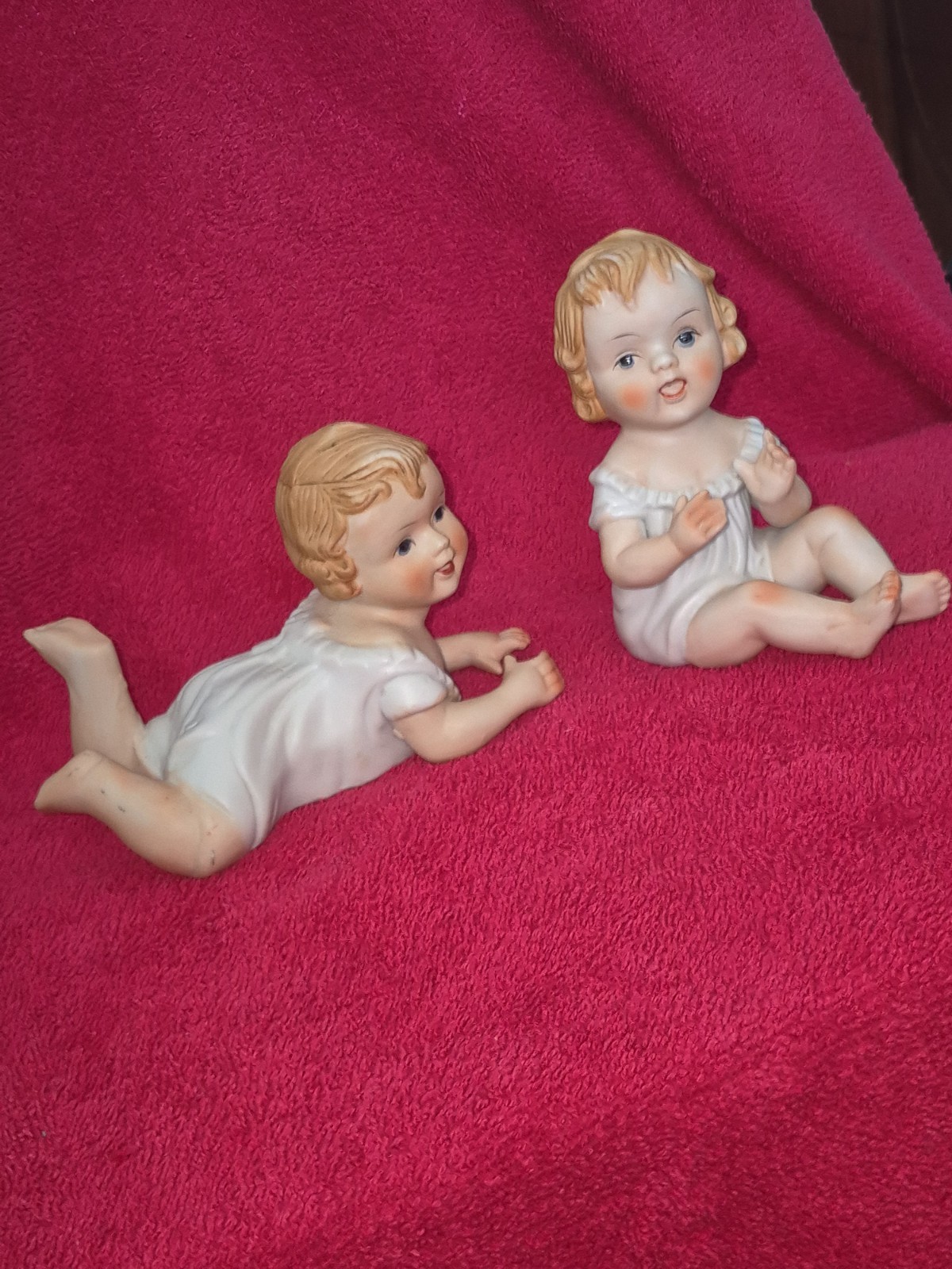Vintage Bisque Porcelain Piano Baby Figurines – Set of 2 – Hand Painted