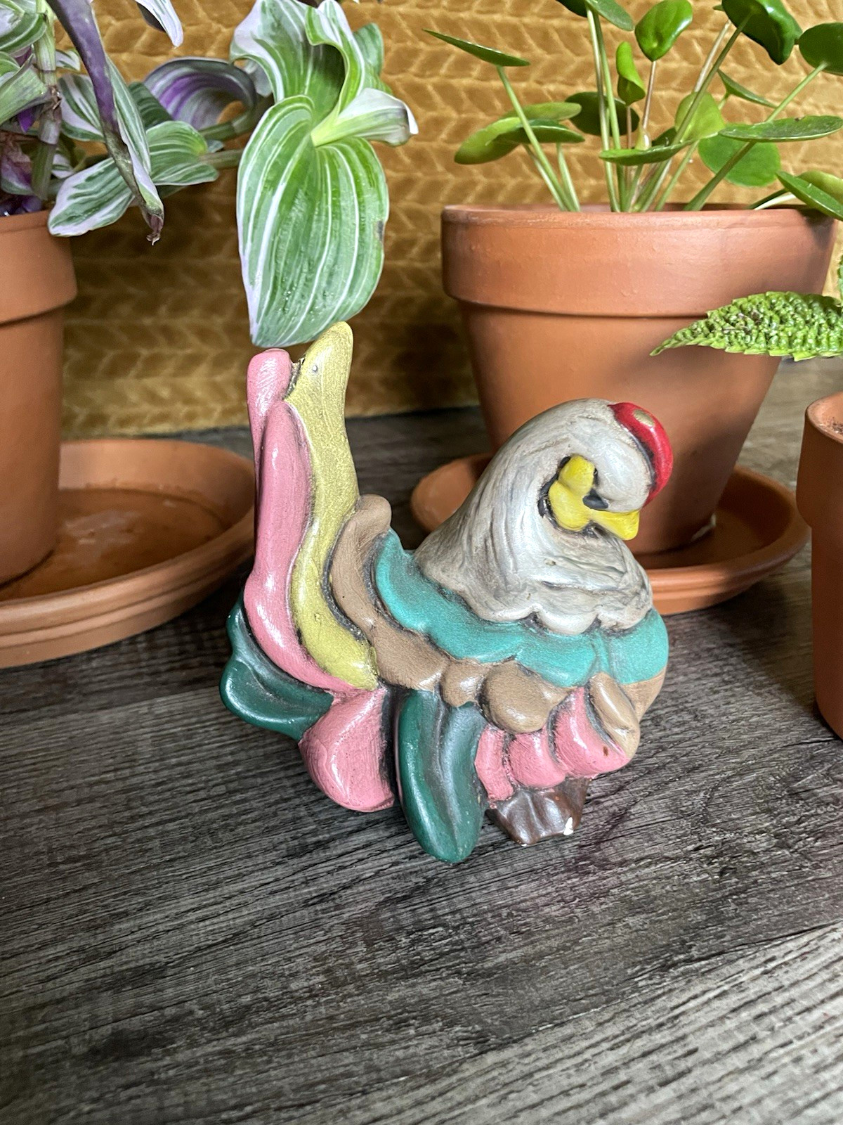 Signed D. Porter 1973 Hand Painted Ceramic Bird Figurine Folk Art Vintage Decor